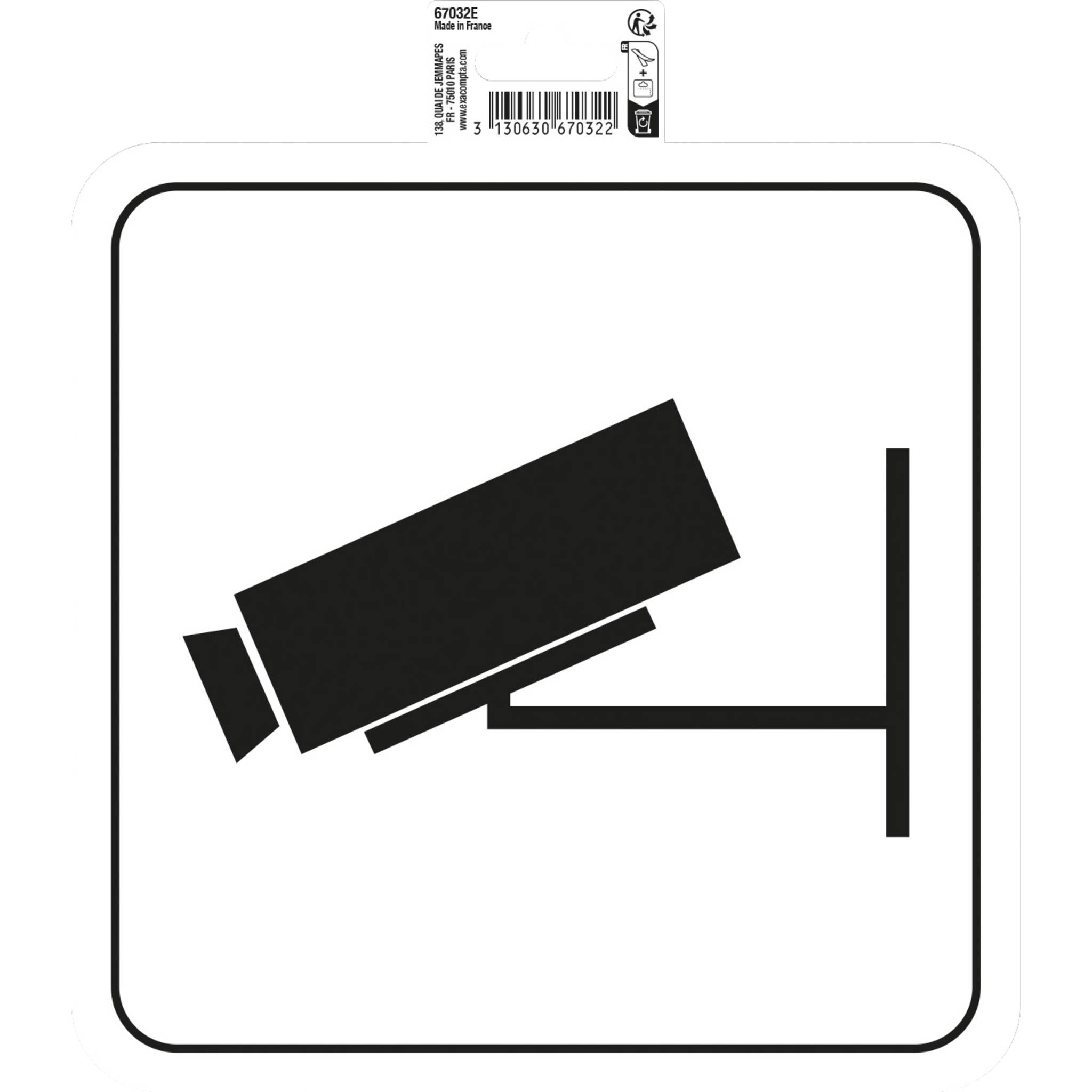 Exacompta Hinweisschild Videoüberwachung PVC selbstklebend 20x20 cm Weiß 67032E