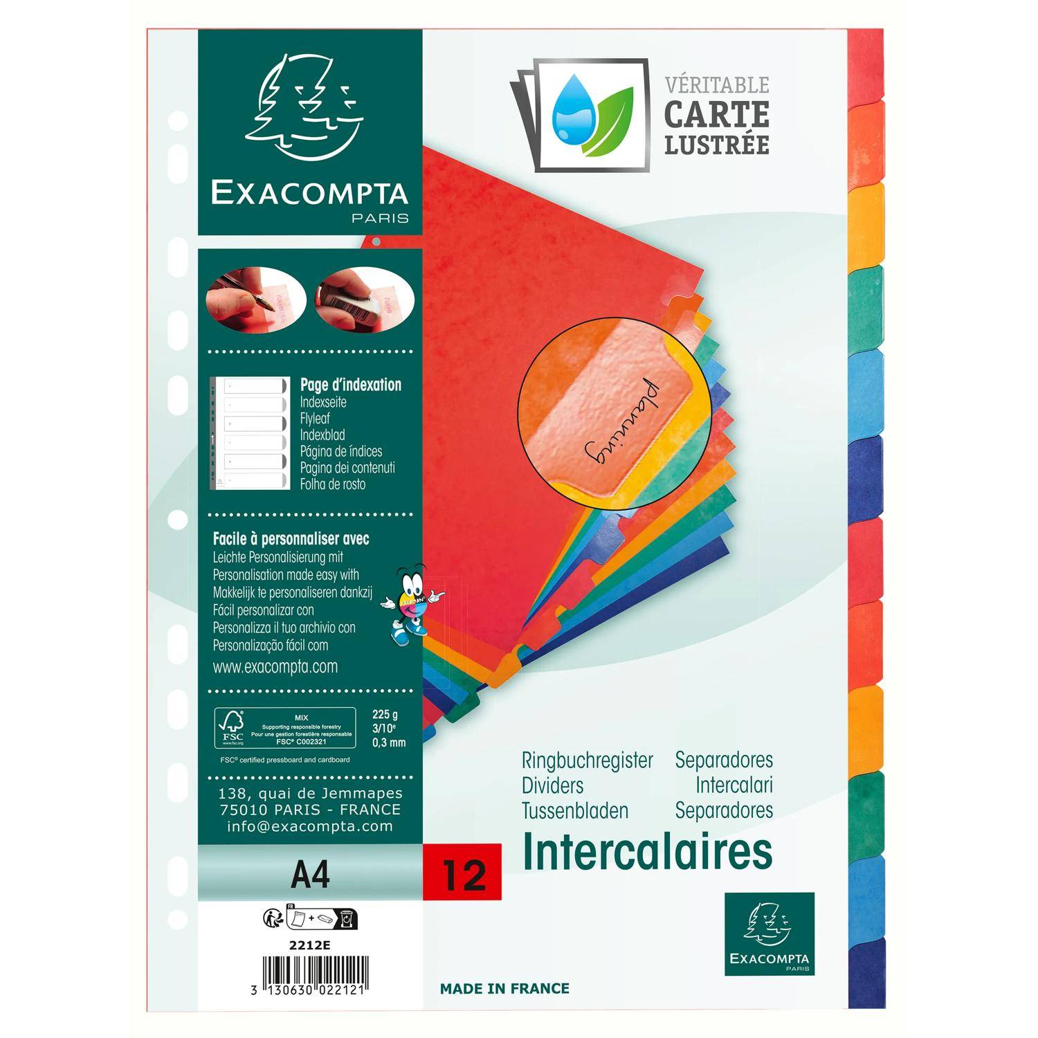 Exacompta 15x Register A4, Colorspan-Karton 225g, 12 neutrale Taben - 2212E