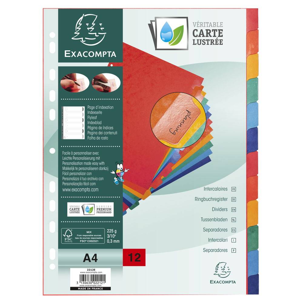 Exacompta 15x Register A4, Colorspan-Karton 225g, 12 neutrale Taben - 2212E