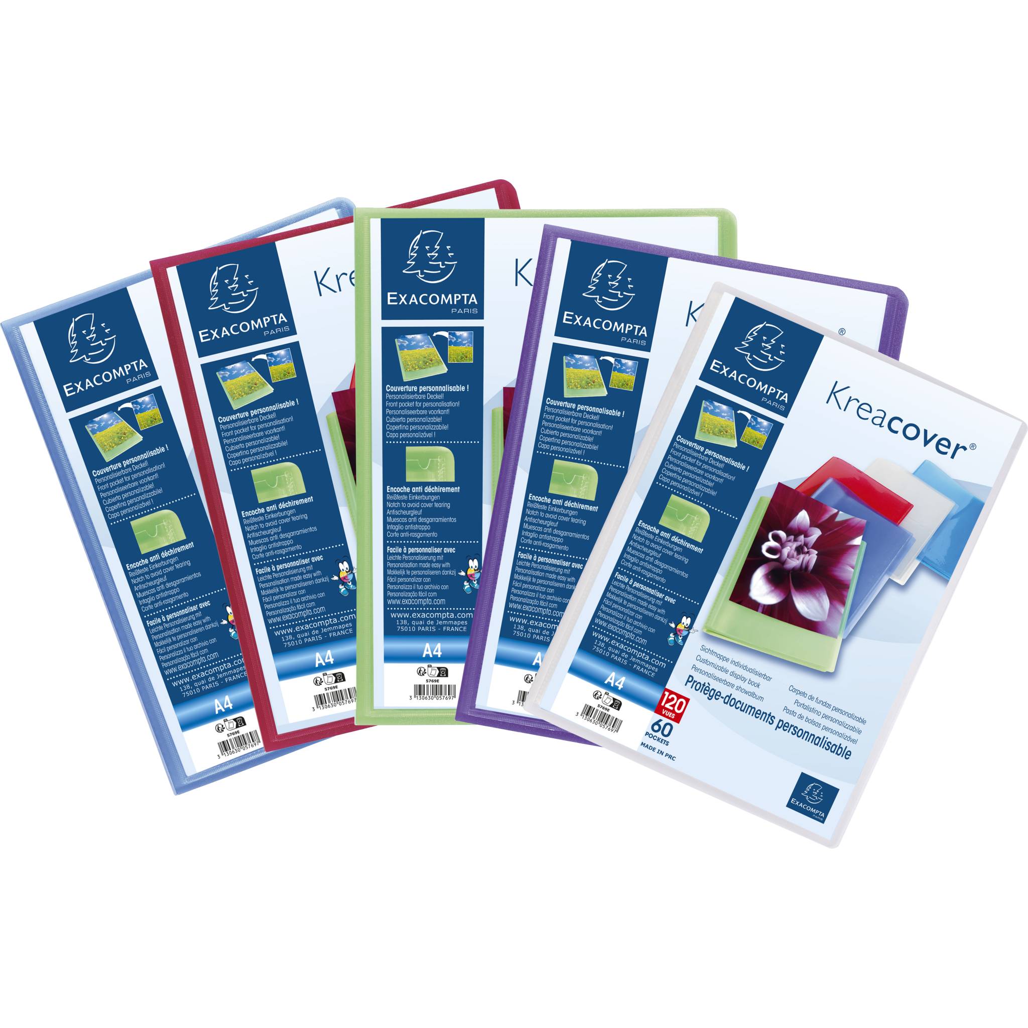 Exacompta 10x Sichtmappe PP 500µ + 60 Hüllen Kreacover , A4, sortiert, 5769E