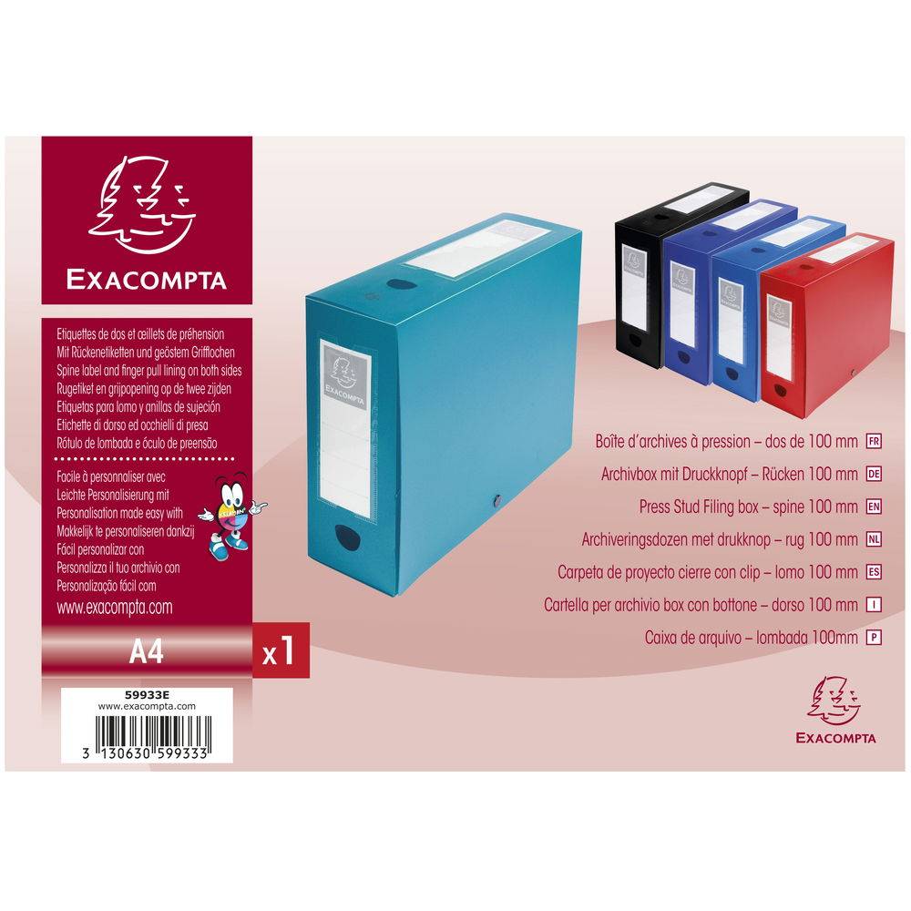 Exacompta 10x Archivbox + Knopf, PP 700µ, Rücken 100mm, A4, Grün, 59933E