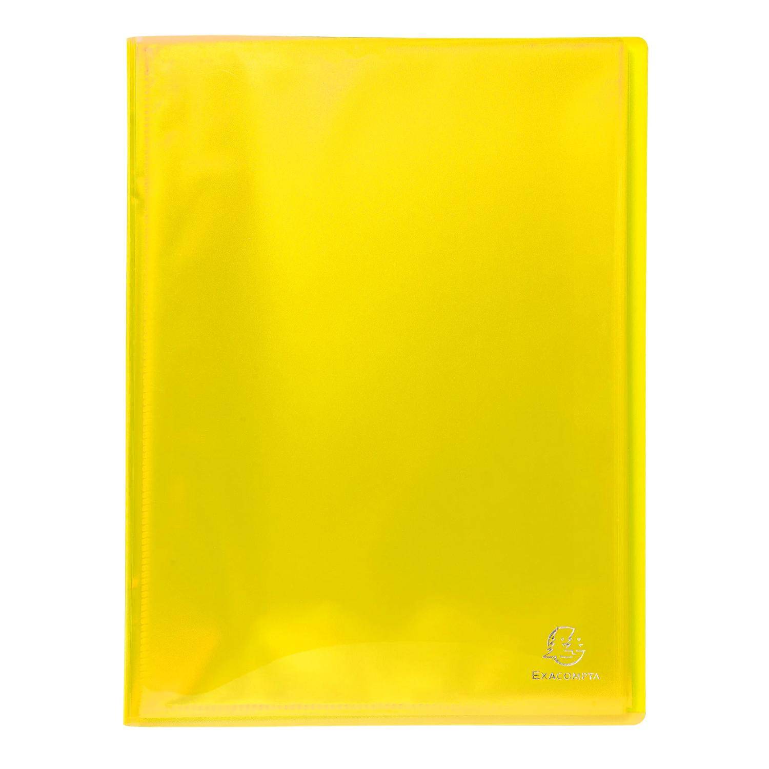 Eine gelbe durchscheinende Kunststoff-Dokumentenhülle oder ein Kunststoffumschlag auf weißem Hintergrund.
