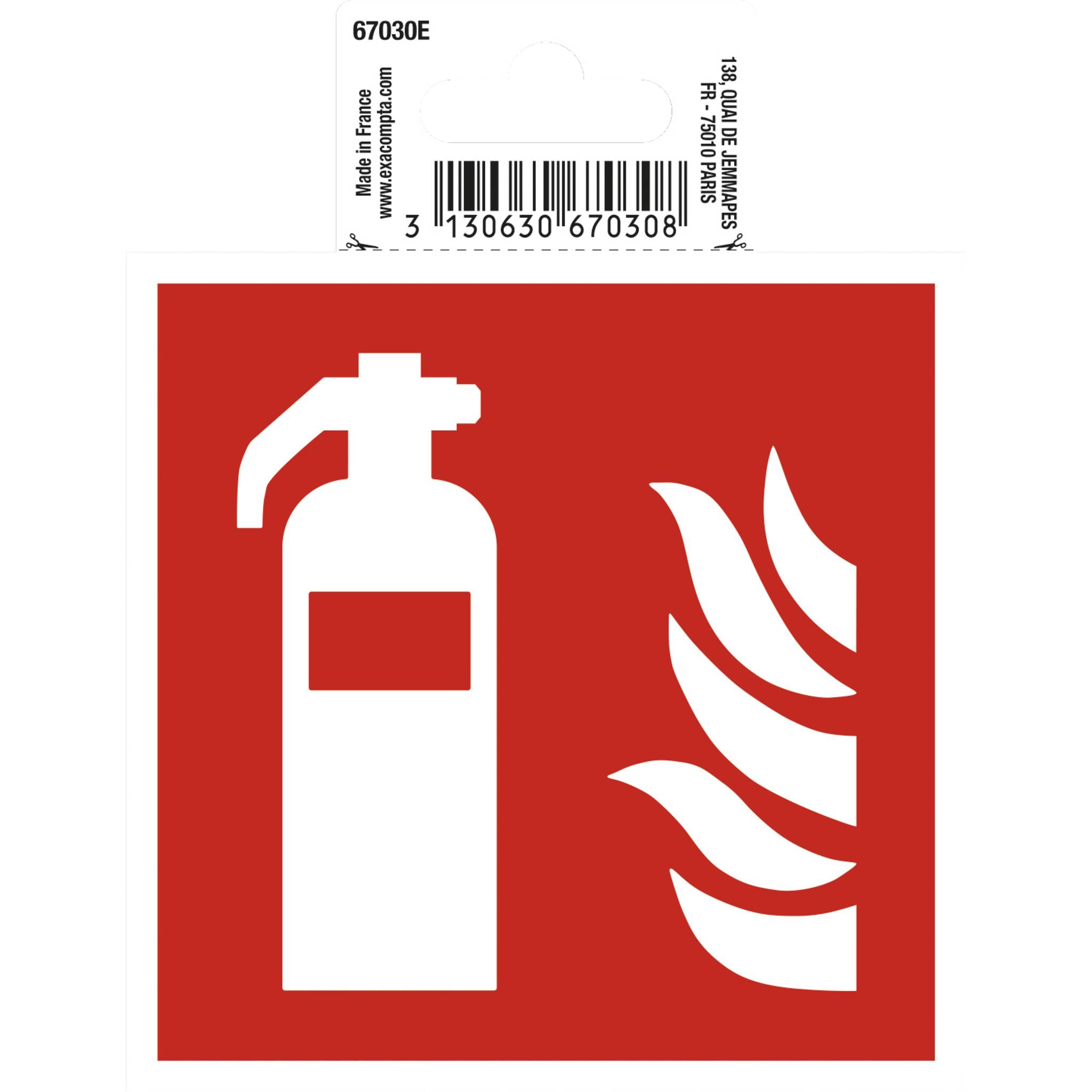 Exacompta Hinweisschild Feuerlöscher PVC selbstklebend 10x10 cm Rot 67030E
