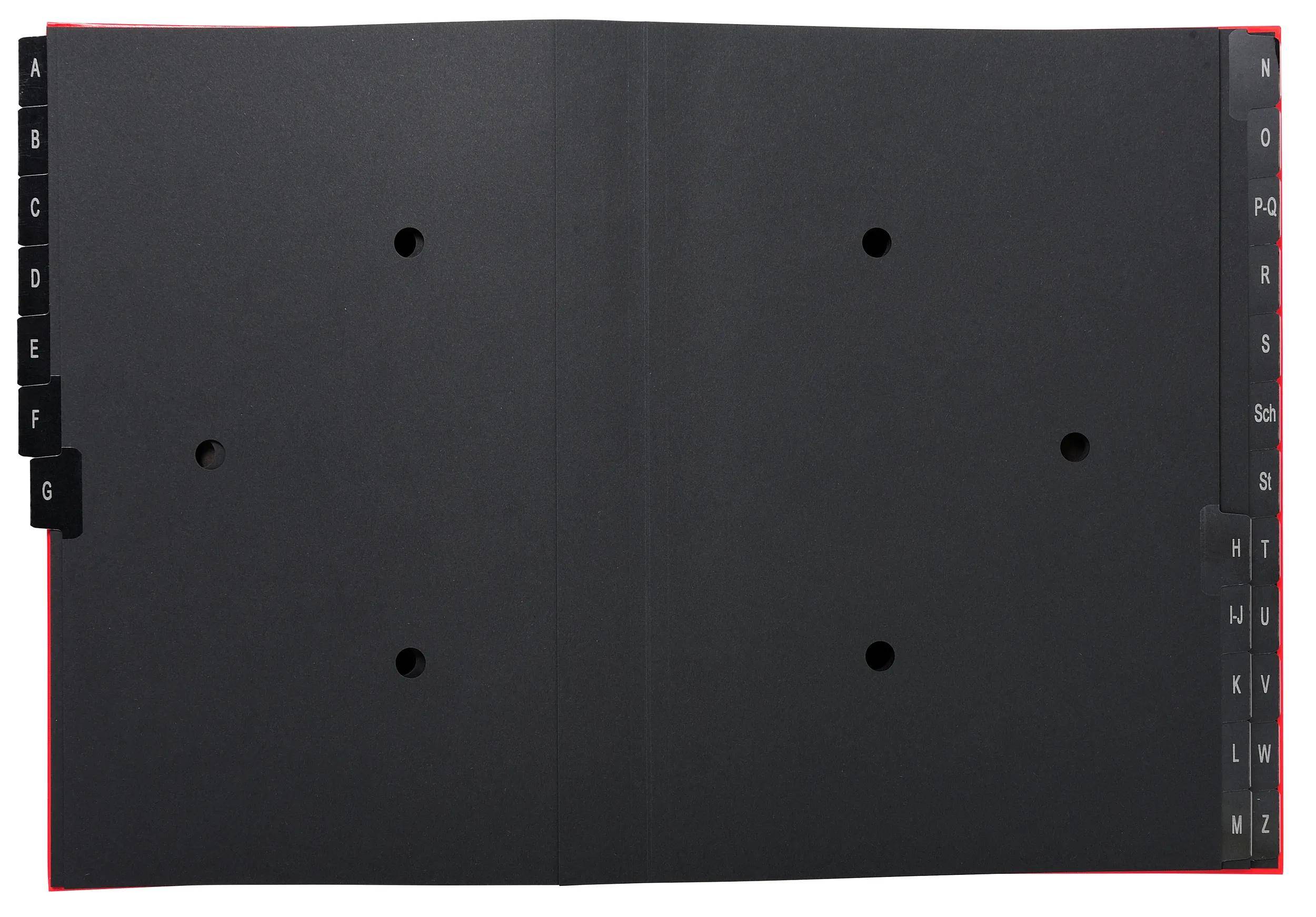 Ein schwarzes rechteckiges Objekt mit mehreren gleichmäßig verteilten kreisförmigen Löchern, die in Reihen angeordnet sind und einem Blatt gelochtem Papier ähneln.