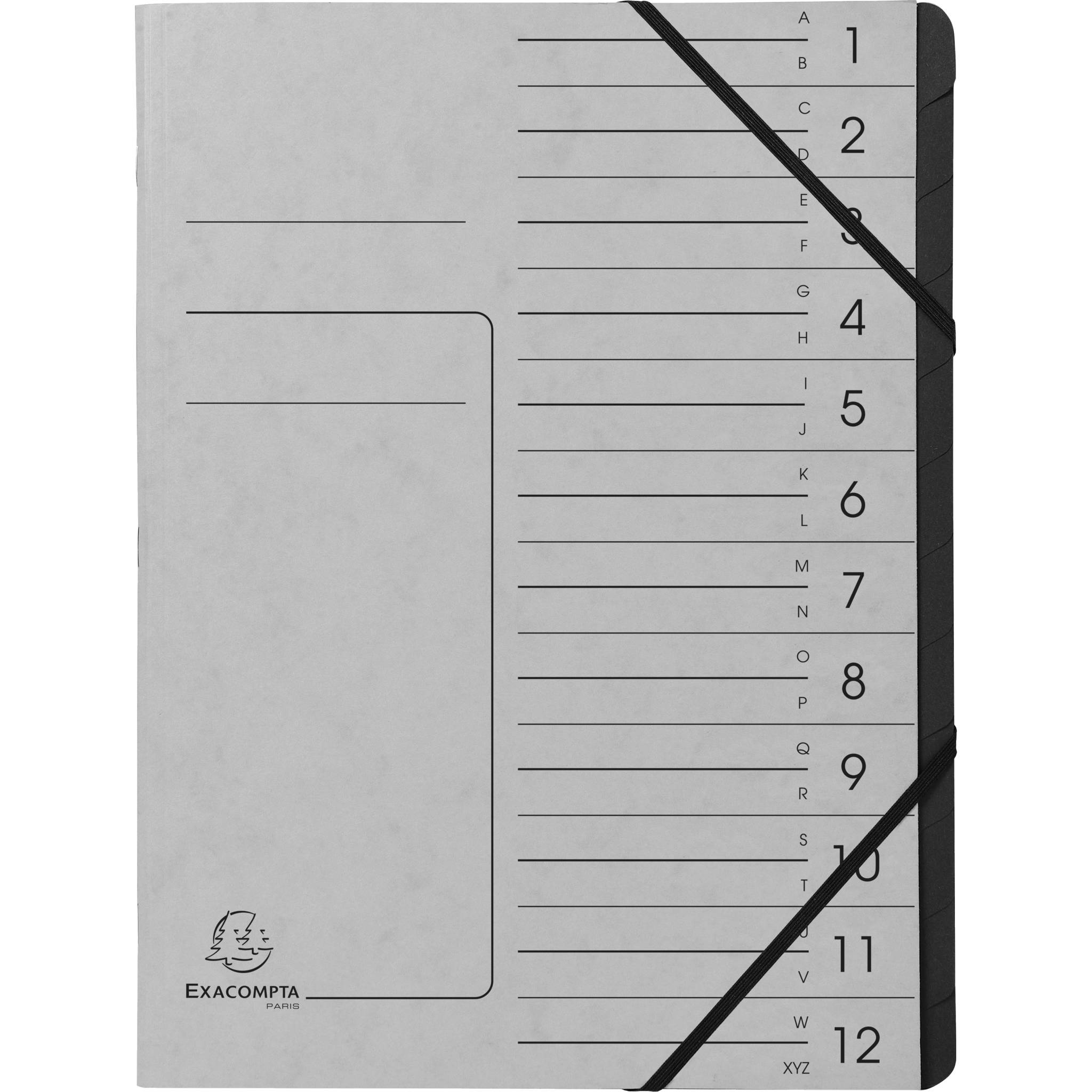 Exacompta 10x Ordnungsmappe + Gummizug innen schwarz 12 Fächer A4 Grau 541211E