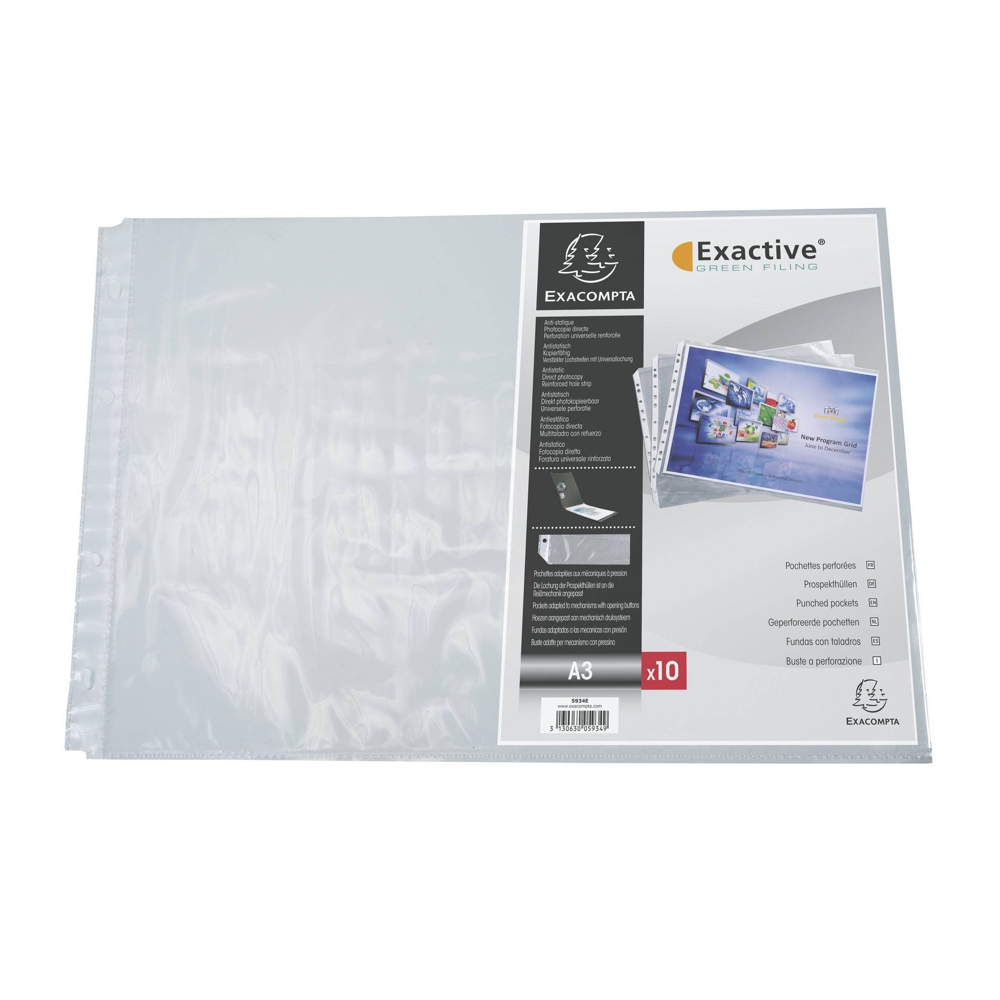 Exacompta 5x 10er perforierter Prospekthüllen PP glatt 55µ A3 Kristall 5934E