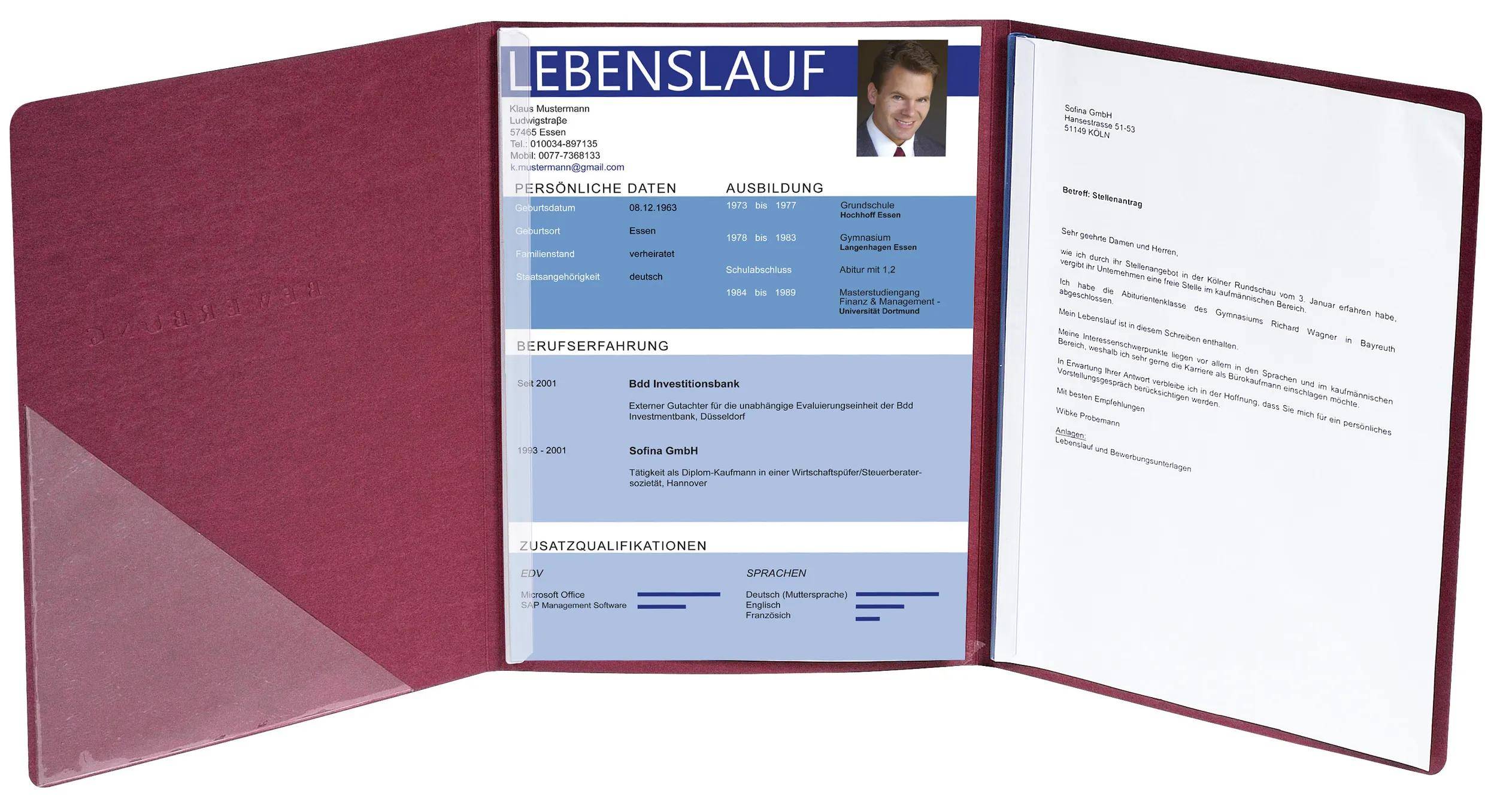 Exacompta 10x Bewerbungsmappe Karton Leinenoptik 2 Klemmschienen A4 Rot 49408B