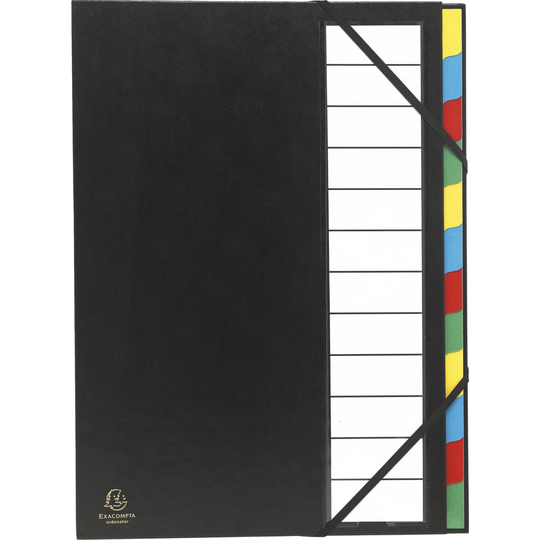 Exacompta 6x Ordnungsmappe Deckel 3mm Gummizug 12 Fächer A4 Schwarz 55341E