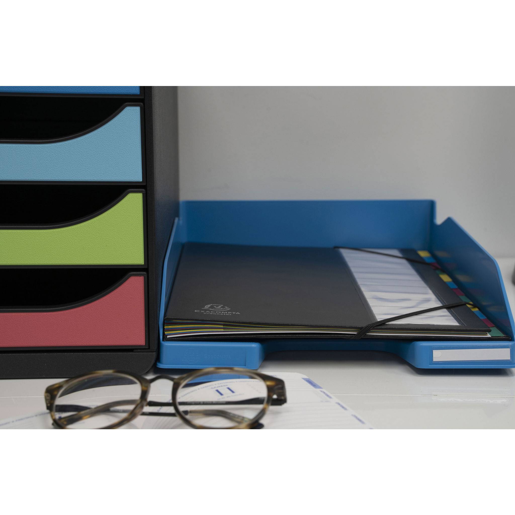 Exacompta 6x Ordnungsmappe Deckel 3mm Gummizug 12 Fächer A4 Schwarz 55341E