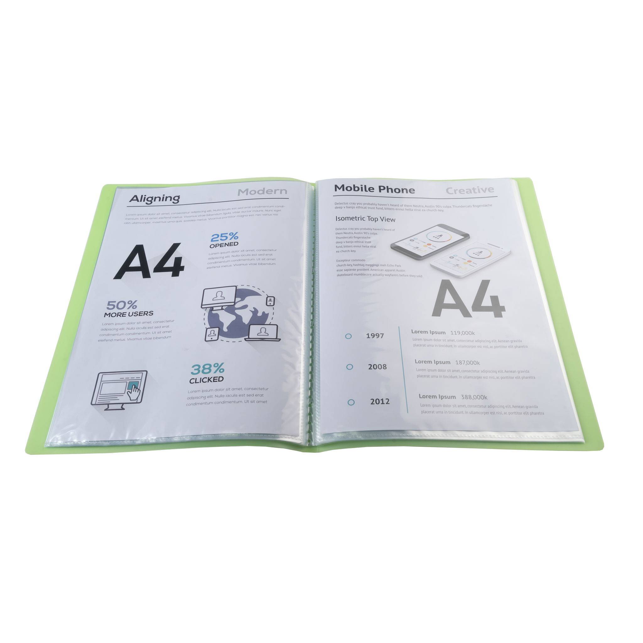 Exacompta 12x Sichtmappe PP 500µ + 30 Hüllen , A4, Grün, 85363E