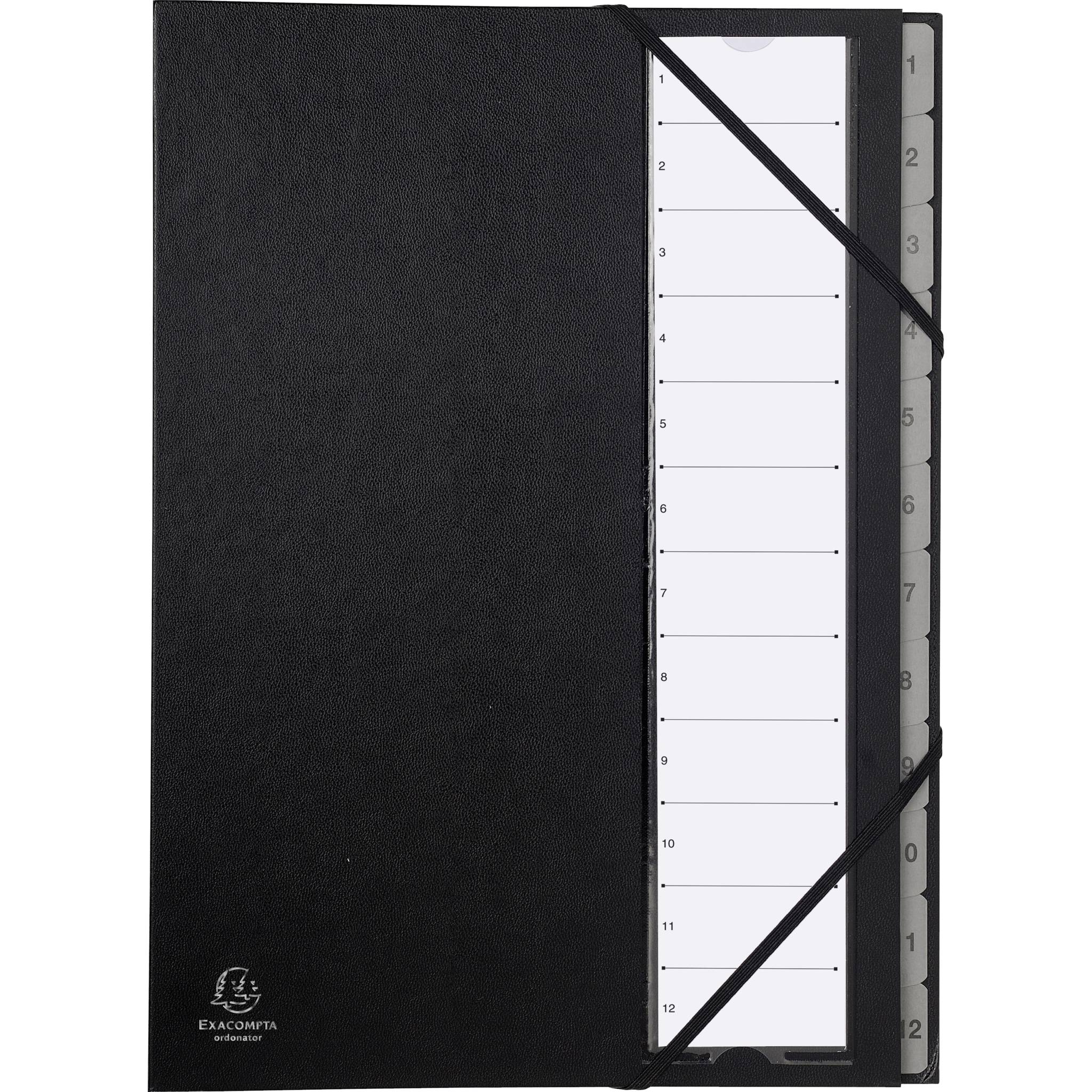 Exacompta 12x Ordnungsmappe Gummizug 12 Fächer 1-12 Ordonator A4 Schwarz 56012E