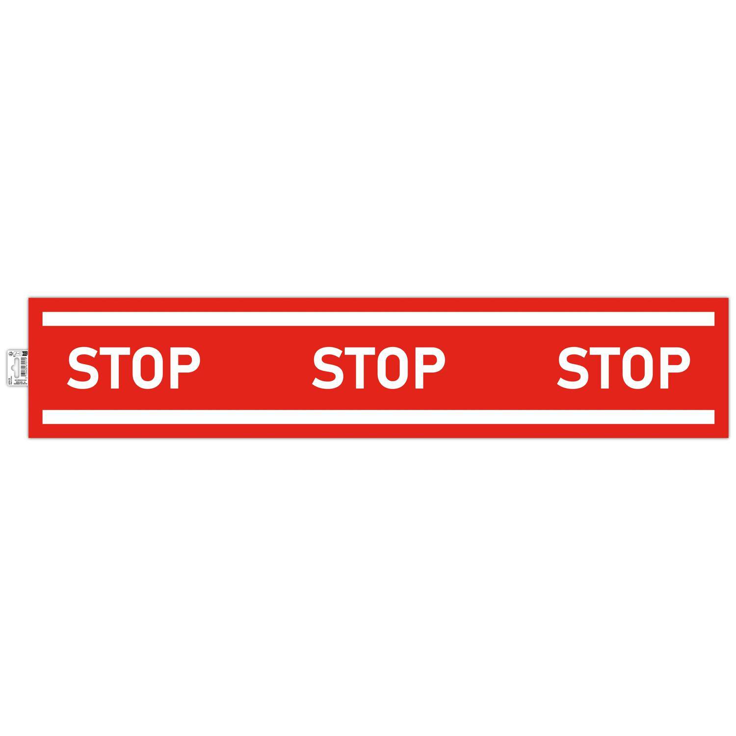 Rotes rechteckiges Schild mit dem Wort „STOP