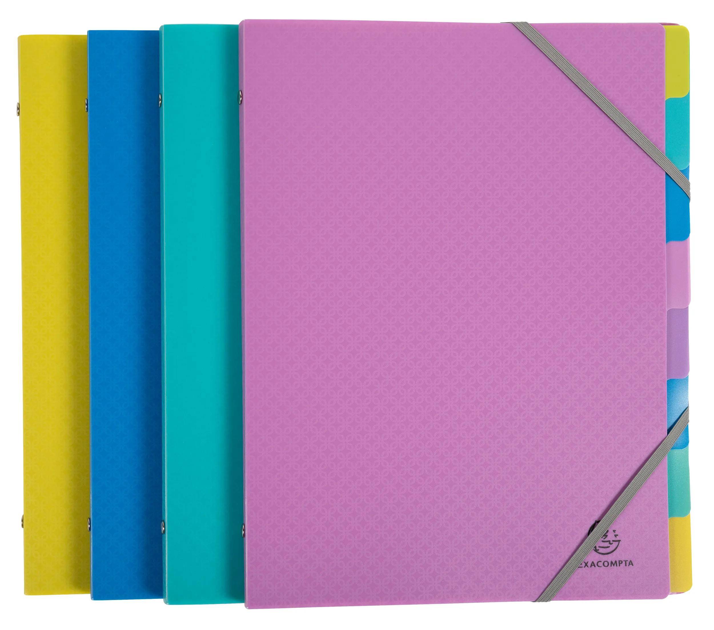 Exacompta 8x Fächermappe A4 PP Gummizug 3 Klappen 8 Fächern sortiert 56190E