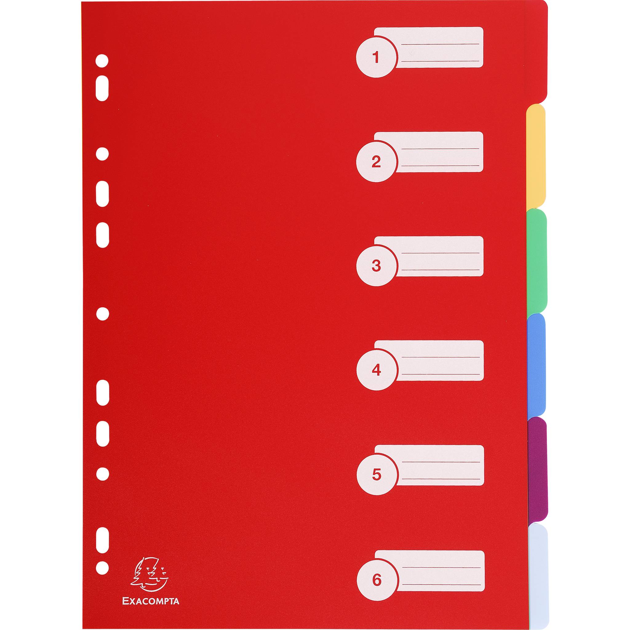 Exacompta 25x Register A4 aus festem PP 350µ, blanko, 6-teilig, sortiert, 4906E