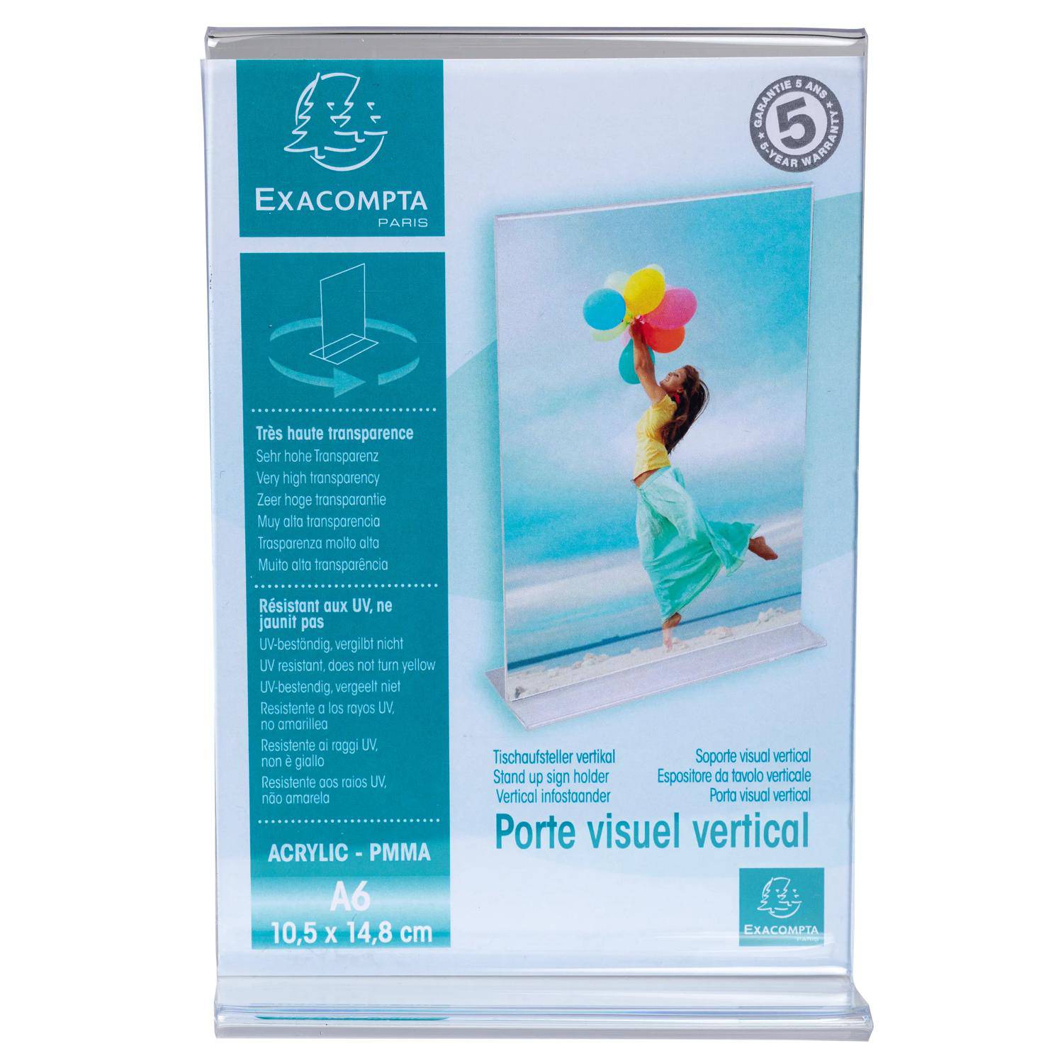 Exacompta A6 vertikales klares Acrylwerbedisplayset, gekennzeichnet mit „Porte visuel vertical