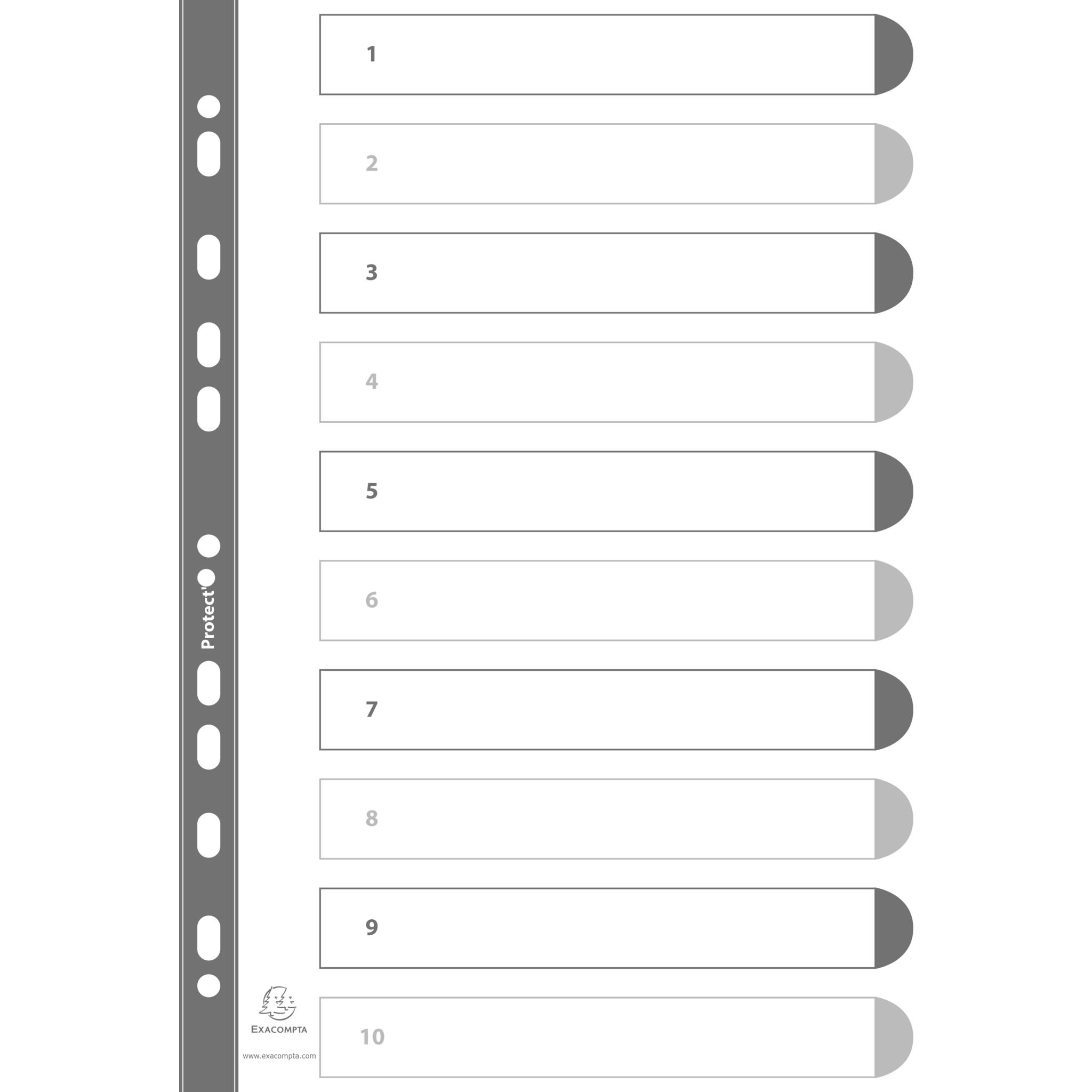 Exacompta 20x Register numerisch Karton 160g/qm 10 Taben 1-10 A4 Weiß 1110E