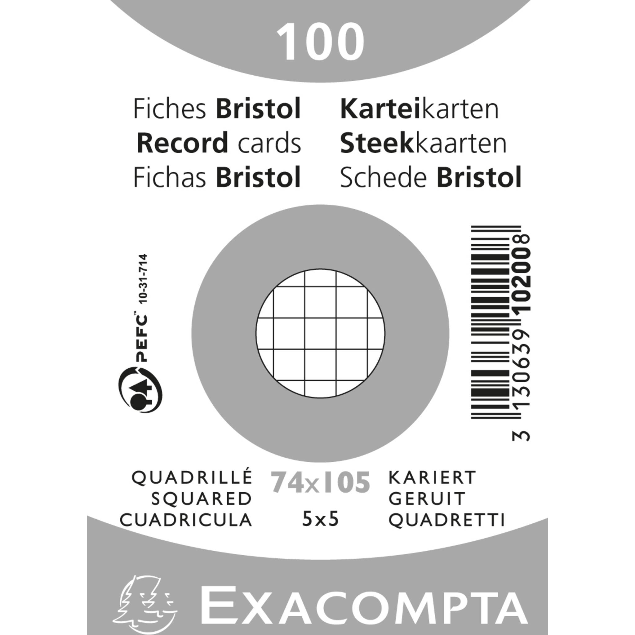 Exacompta 40x Karteikarten A7 kariert, 100 Stück eingeschweißt - Weiß - 10200SE
