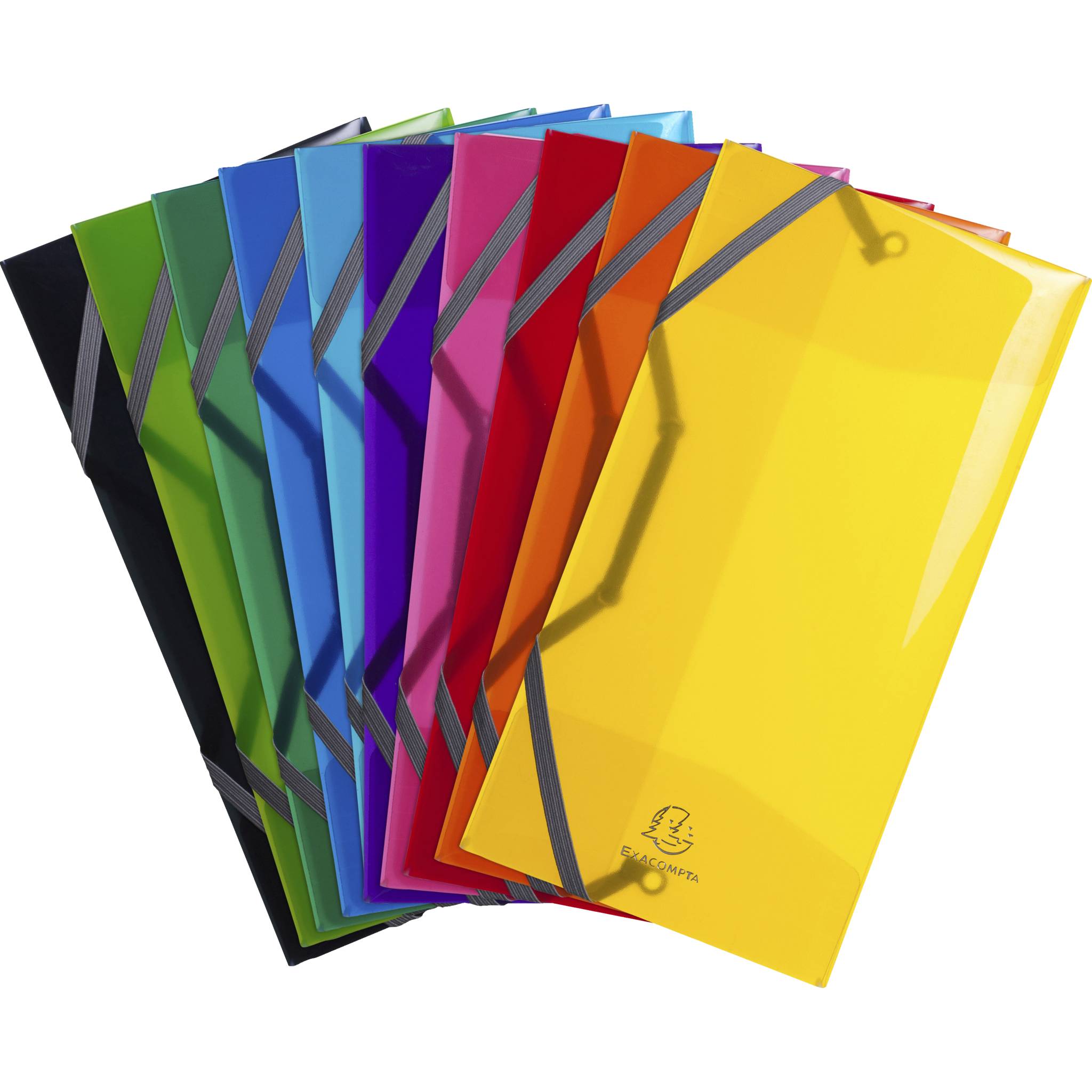 Exacompta 10x Sammelmappe PP 500µ + 3 Klappen Gummizug 235x12cm sortiert 55770E