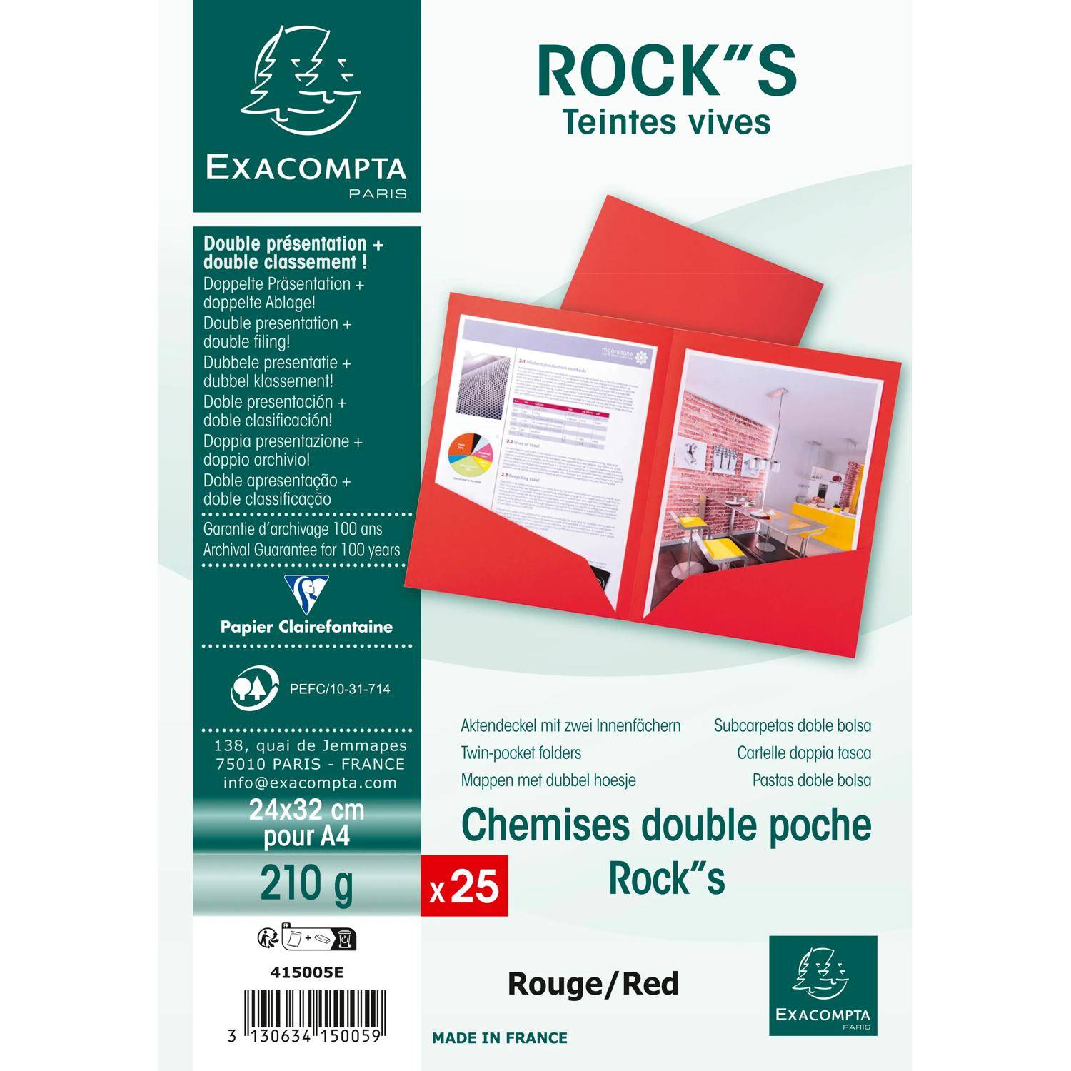Exacompta 10x Pack 25 Aktenmappe, 2 Innenfächer, A4 oder A3, Rot, 415005E