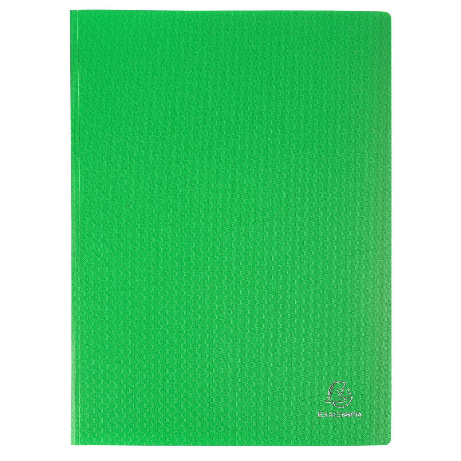 Hellgrünes strukturiertes Notizbuch oder eine Mappe mit einem kleinen Logo unten rechts, gezeigt auf einem einfachen weißen Hintergrund.