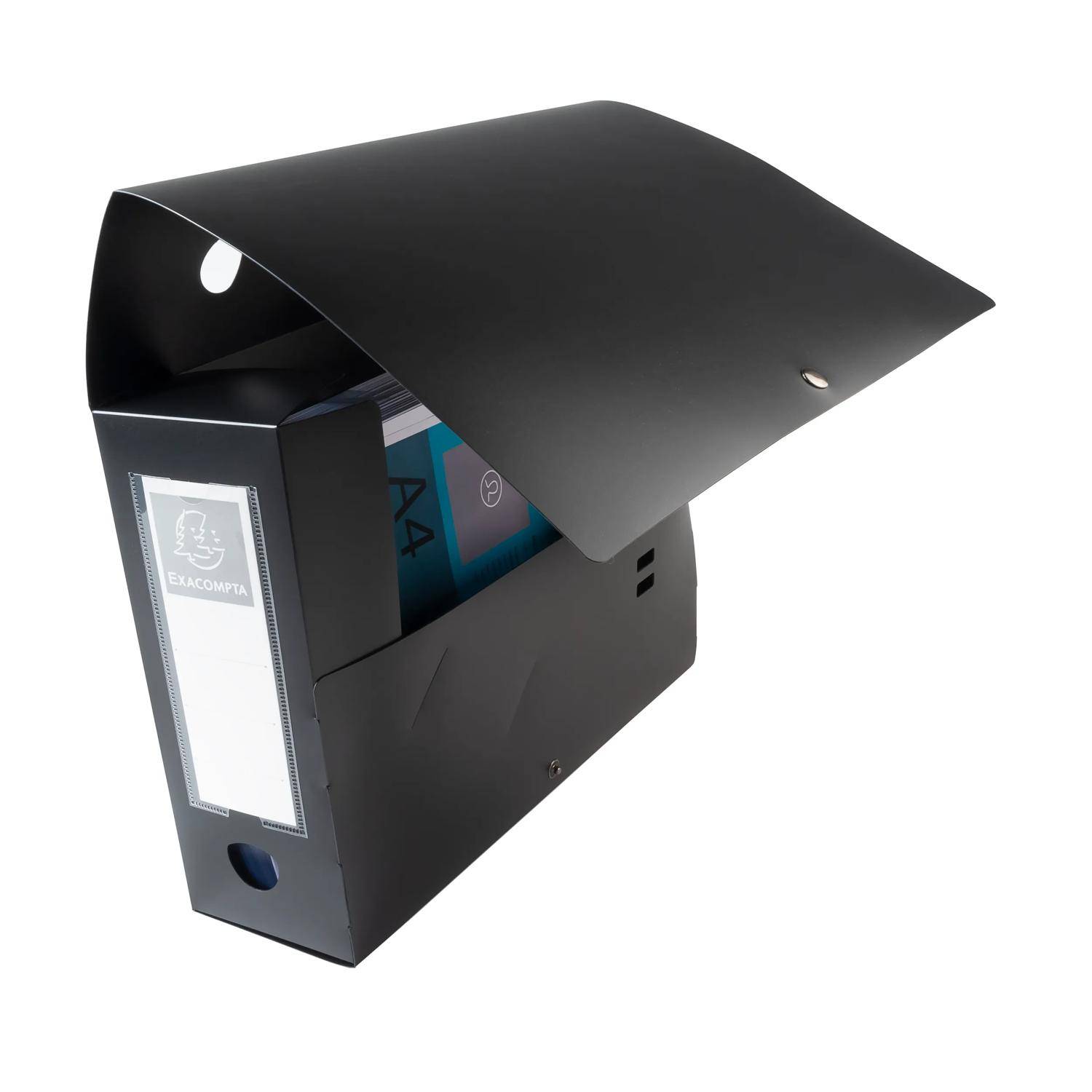Exacompta 10x Archivbox + Knopf, PP 700µ, Rücken 100mm, A4, Schwarz, 59931E