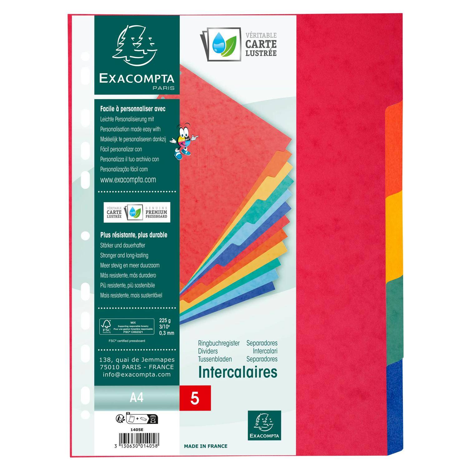 Exacompta 25x Register A4, Colorspan-Karton 225g, 5 Taben - 1405E