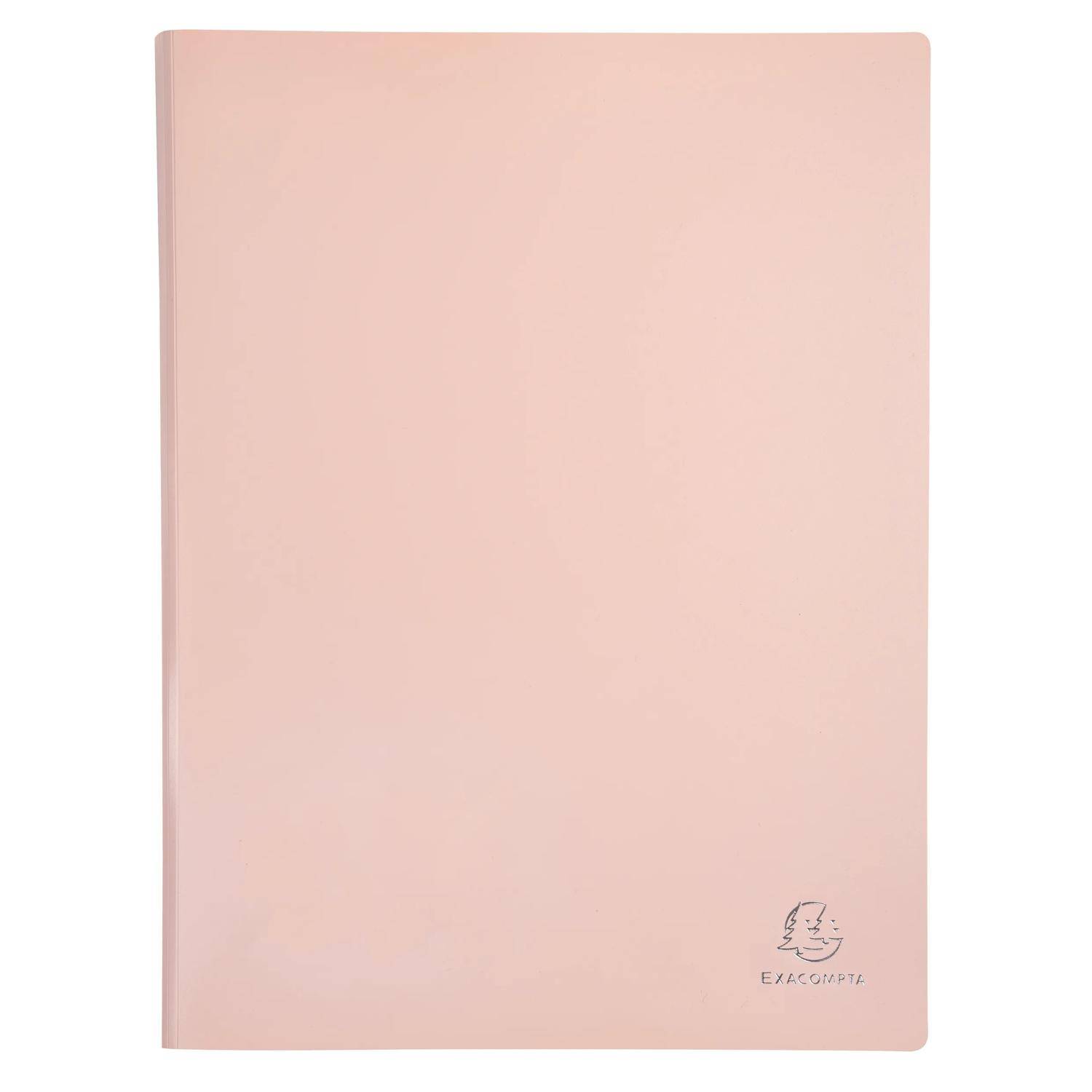 Schlichter errötendes Rosa Notizbucheinband mit einem kleinen Logo unten rechts.