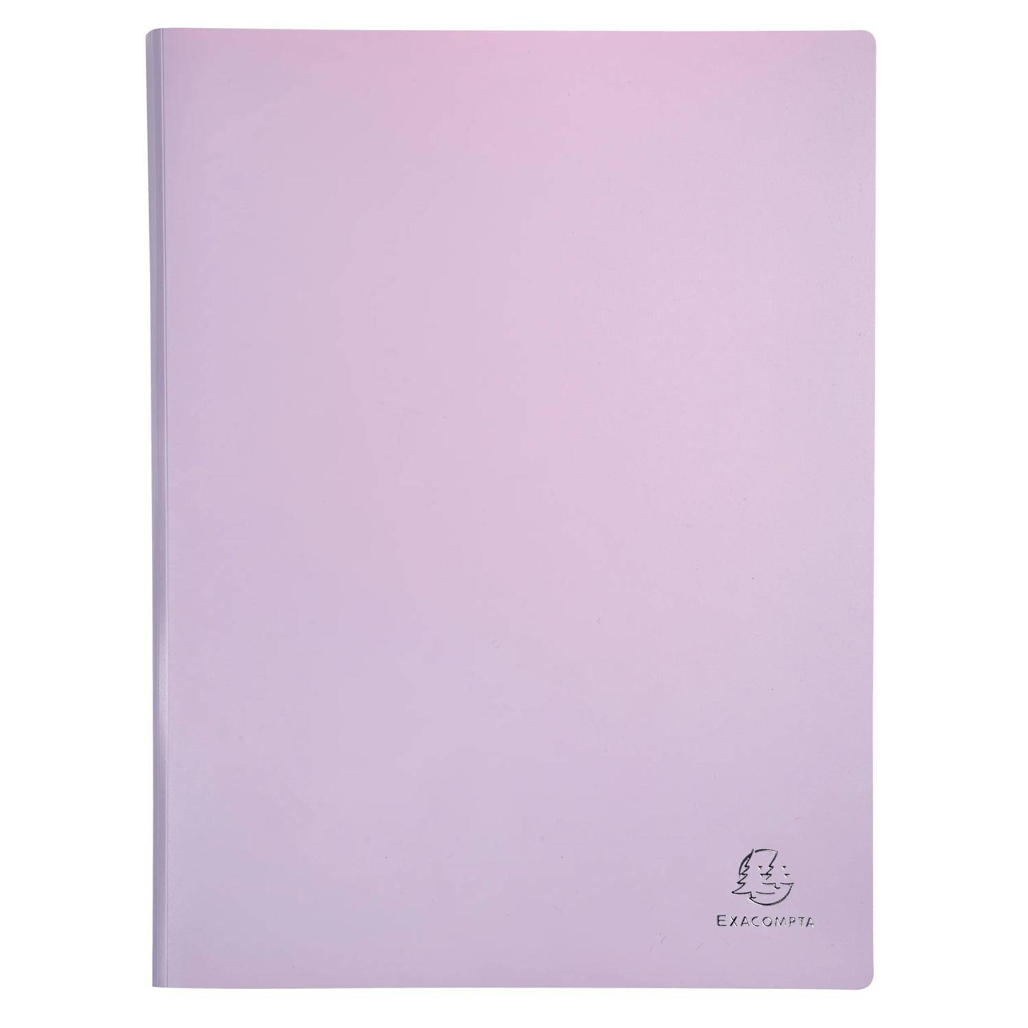Lavenderfarbenes Notizbuch oder Ordner im Hardcover-Format mit kleinem Exacompta-Logo unten rechts.