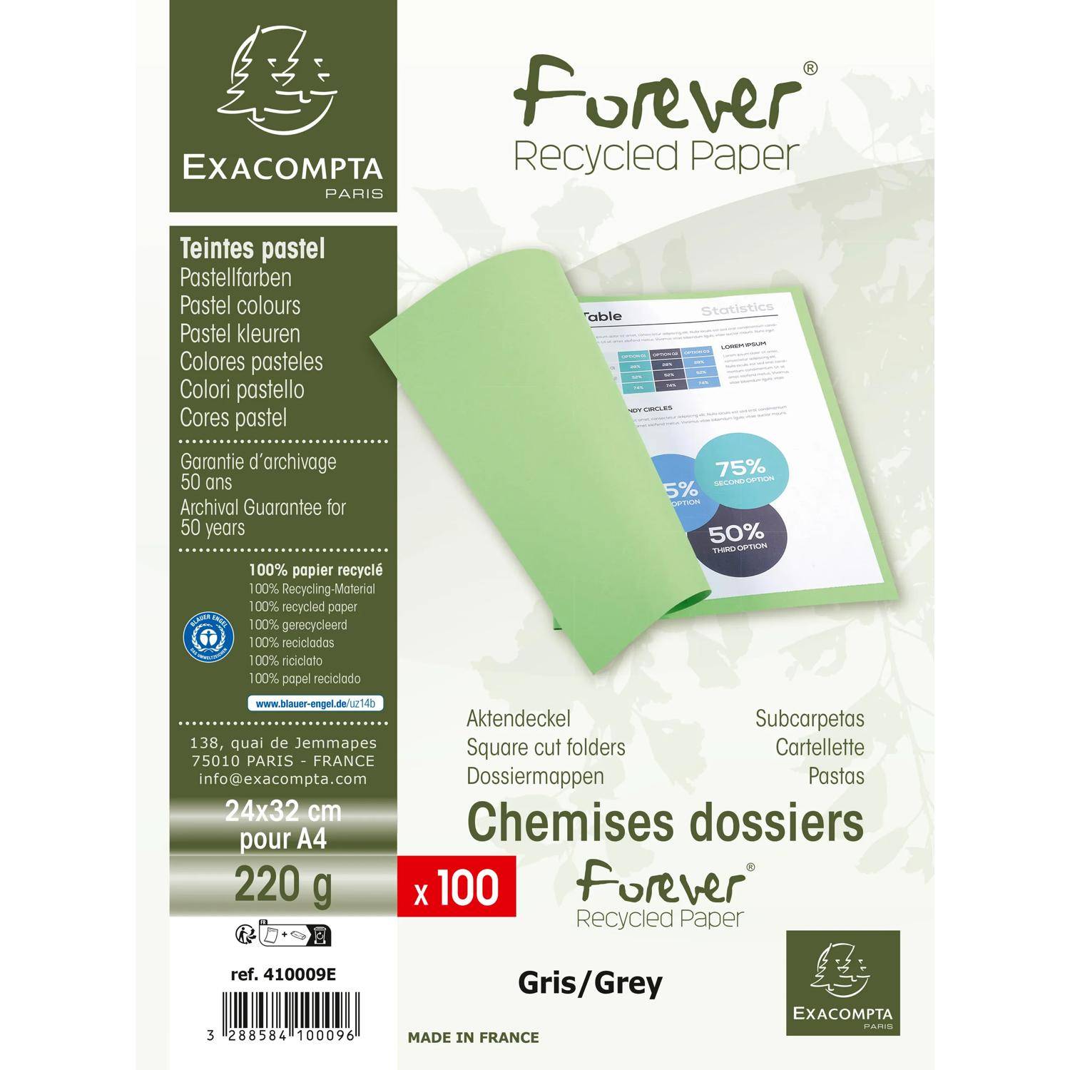 Exacompta 5x Pack 100 Aktendeckeln Recycling 220g A4 - Grau - 410009E