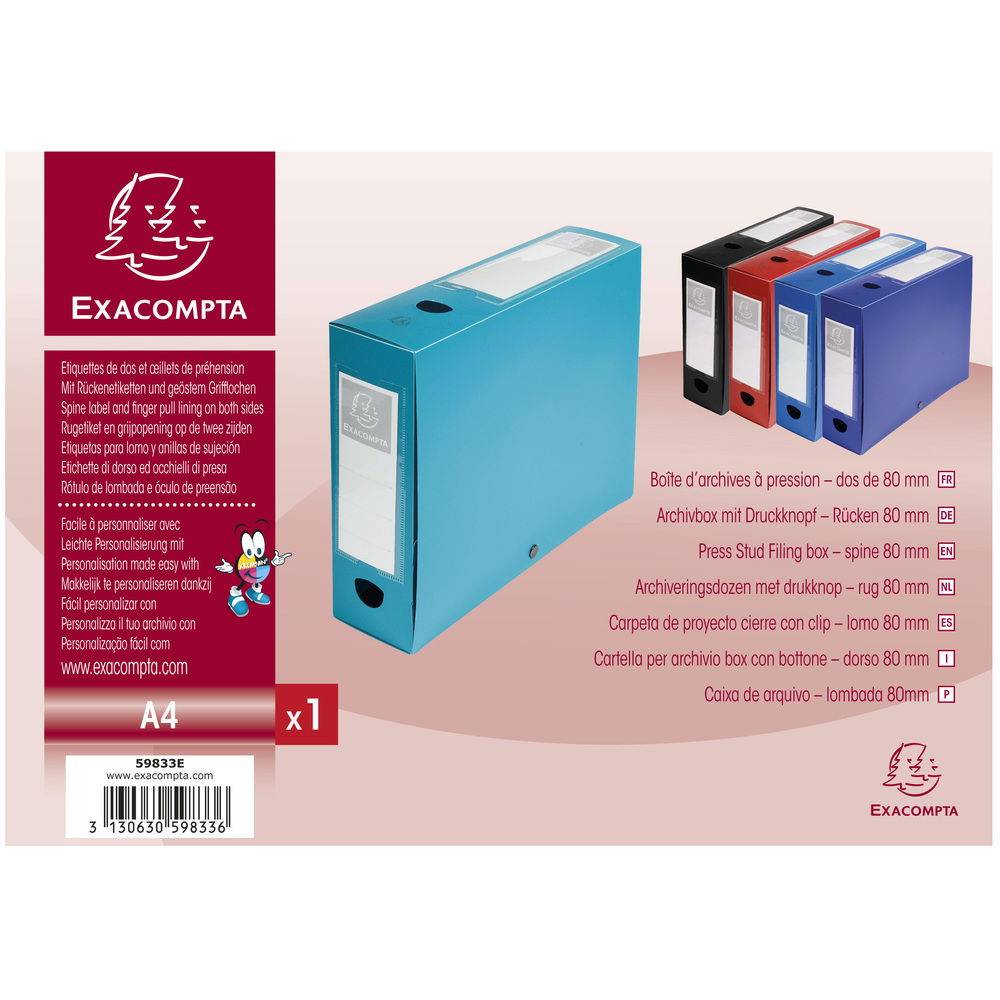 Exacompta 10x Archivbox + Knopf, PP 700µ, Rücken 80mm, A4, Grün, 59833E