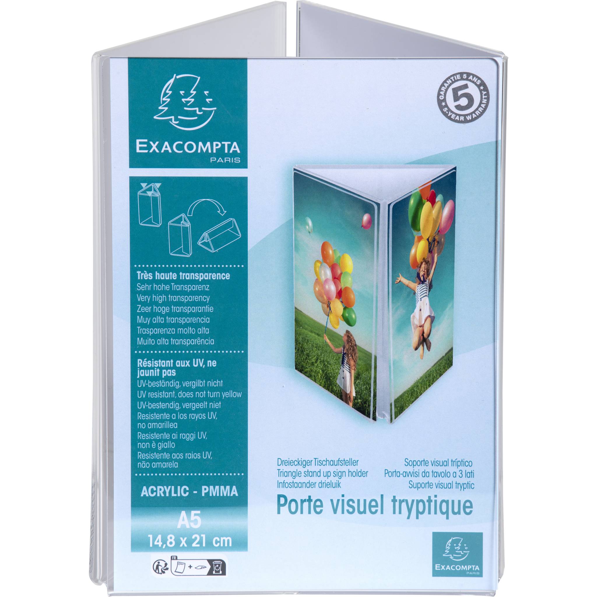 Exacompta 10x dreieckiger Tischaufsteller A5 Hochformat Exacryl Kristall 85558D