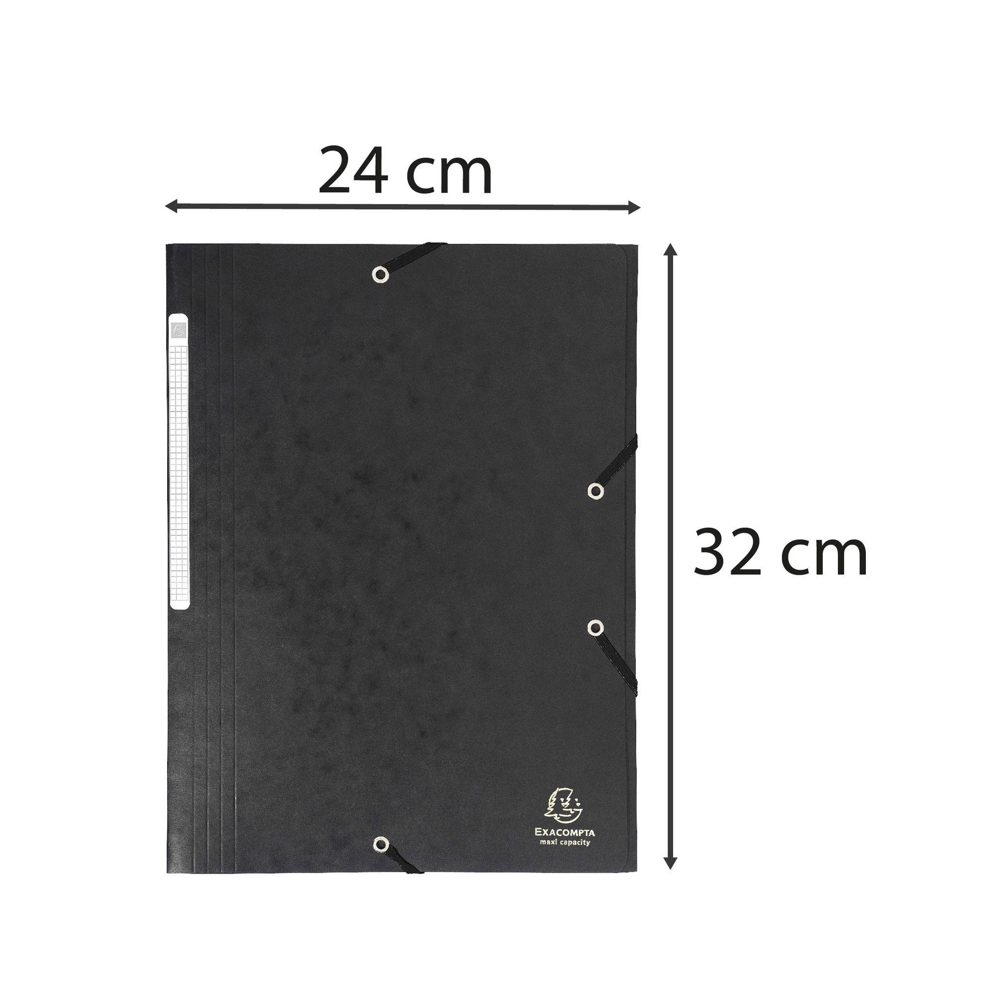 Exacompta 25x Sammelmappe +Gummizug 3 Klappen Karton 425g A4 MAXI Schwarz 17116H
