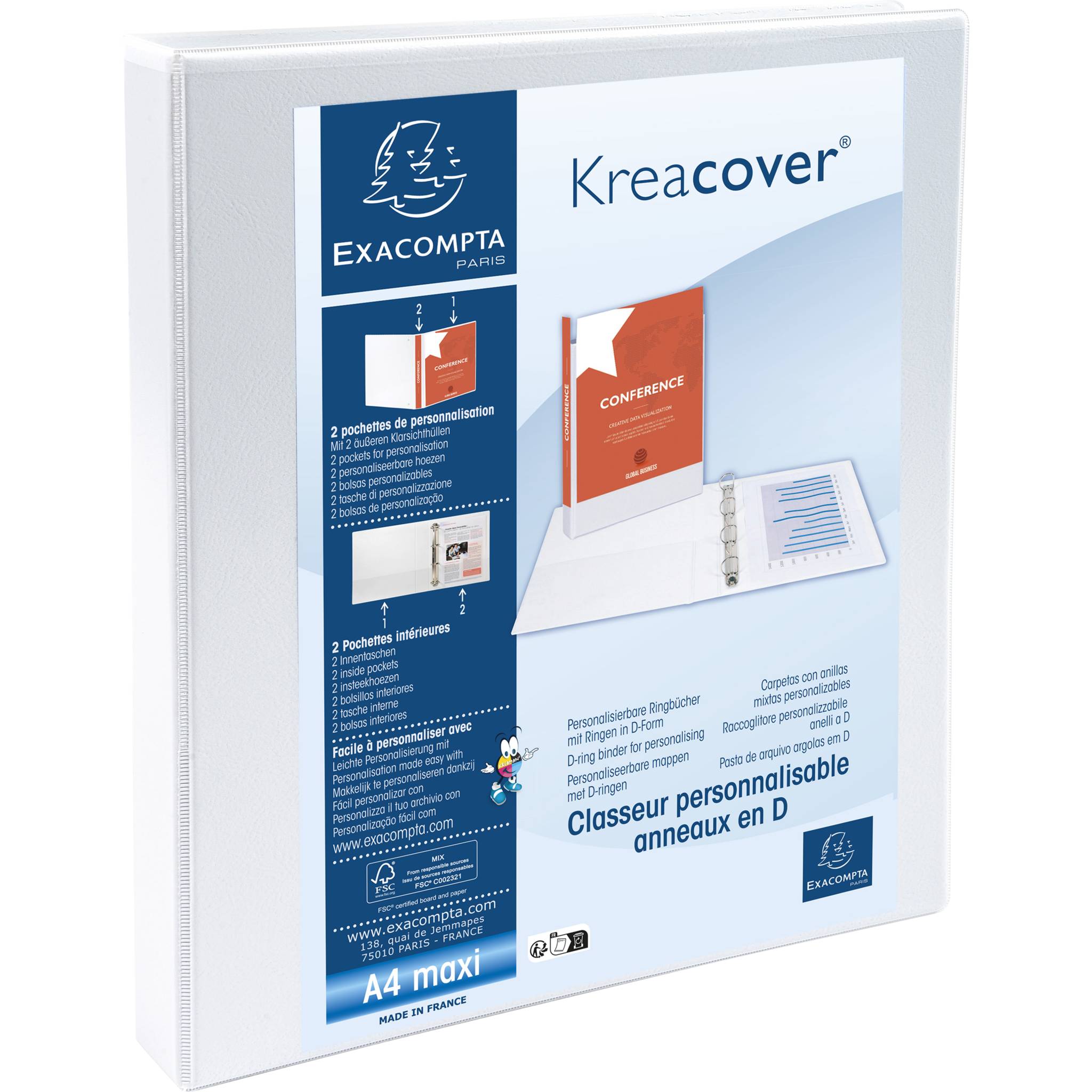 Exacompta 10x Ringhefter PP 19mm 4Ring 16mm D Rücken 38mm A4 Maxi Weiß 51940E