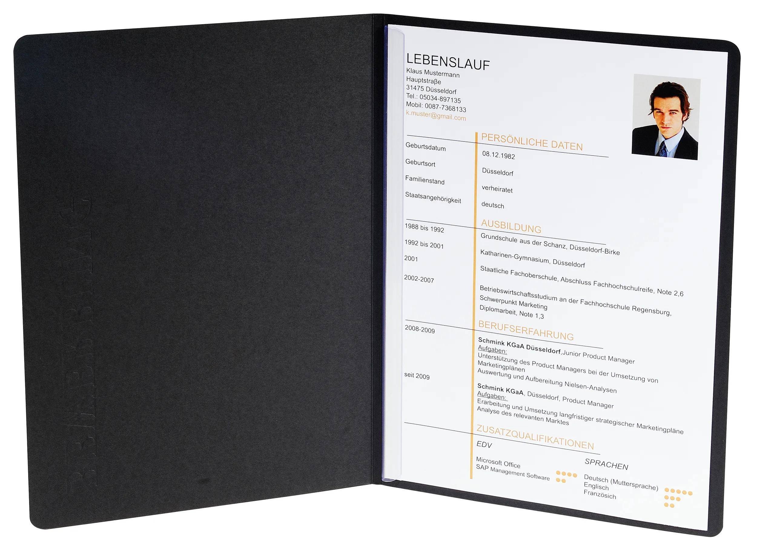 Exacompta 10x Bewerbungsmappe Karton Leinenoptik 1Klemmschiene A4 Schwarz 49101B