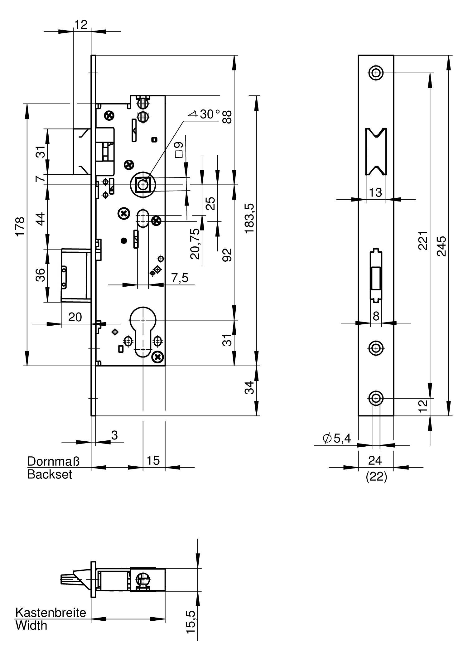 WILKA Anti-Panik-RR-Schloß, 6677 Fkt. B, einfl. 30 mm Dorn, Din Ls