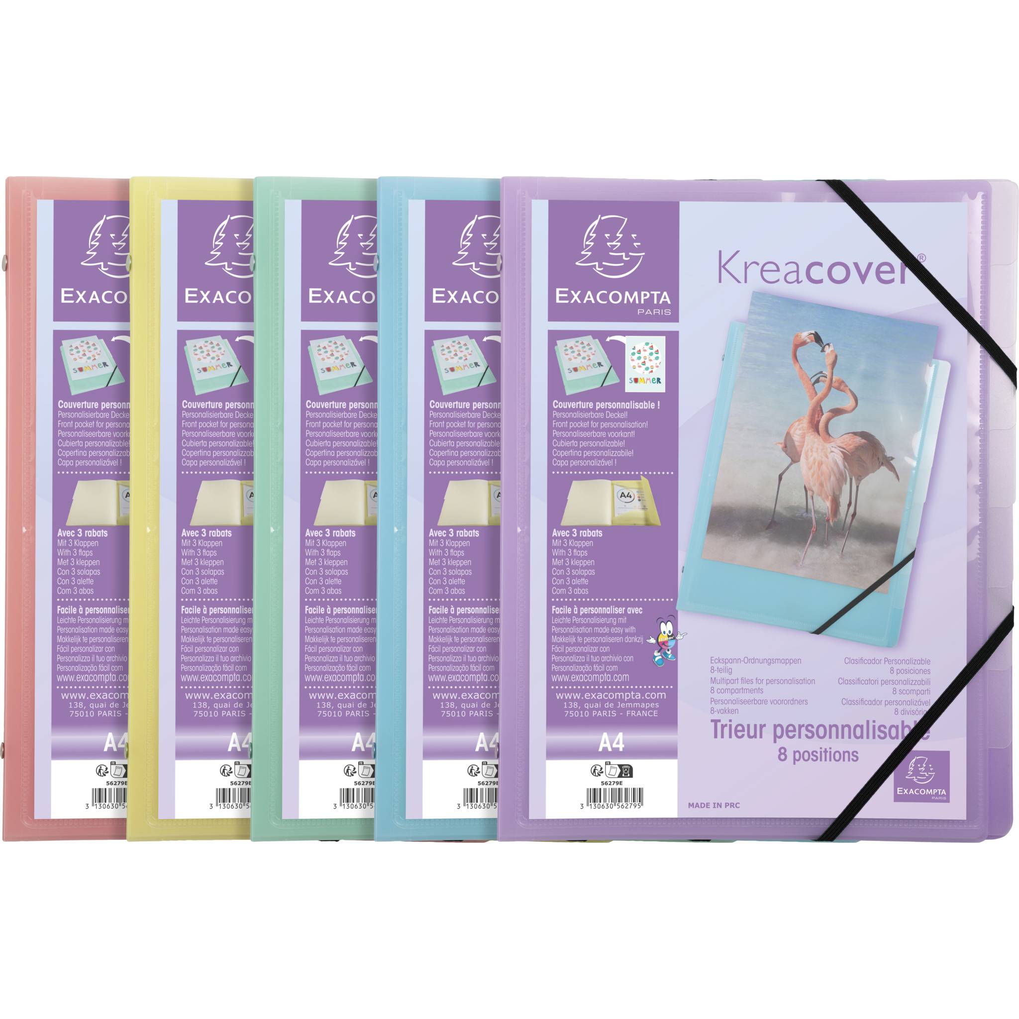 Exacompta 10x Ordnungsmappe A4 PP 3 Klappen 8 Fächer sortiert 56279E