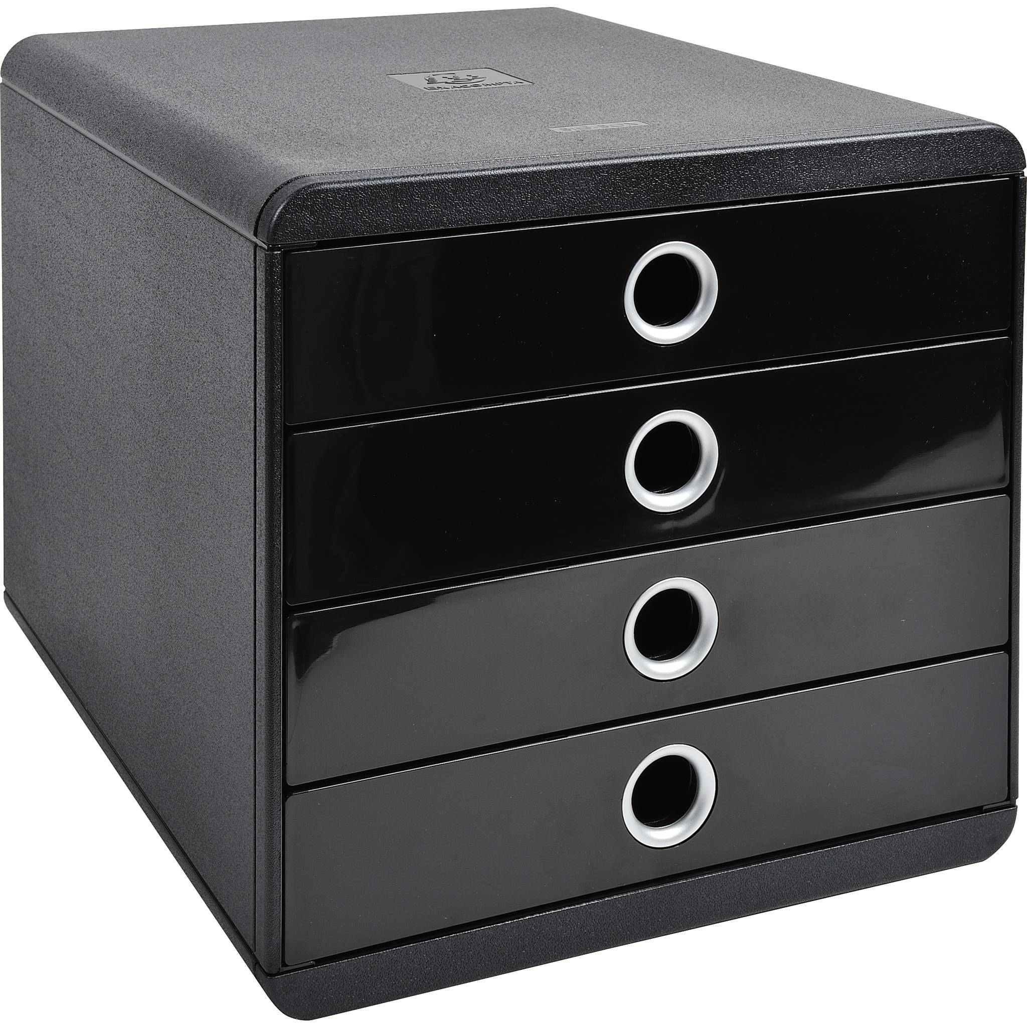 Exacompta Schubladenbox POP-BOX + 4 geschlossenen Laden, Schwarz Glossy, 314438D