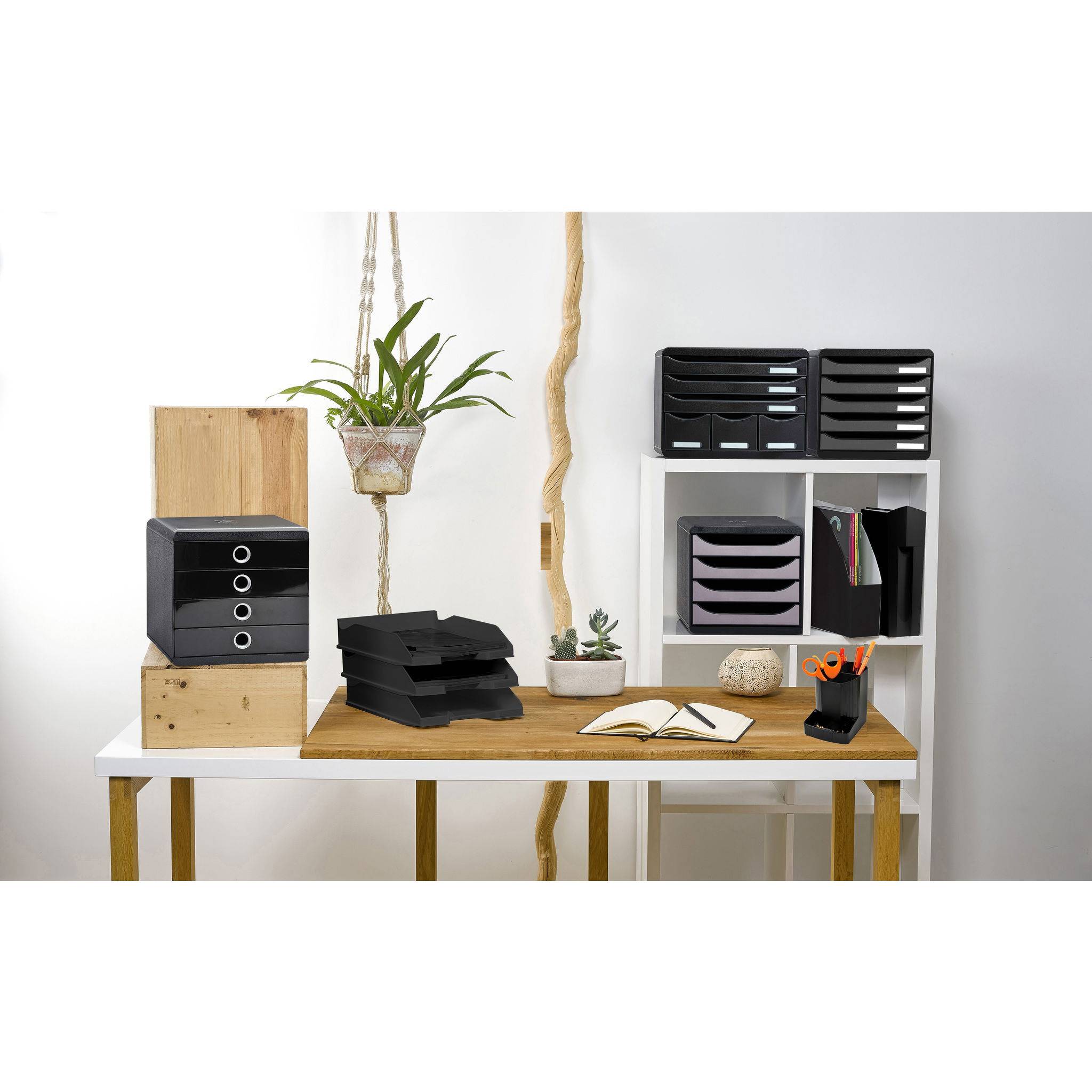 Exacompta Schubladenbox POP-BOX + 4 geschlossenen Laden, Schwarz Glossy, 314438D