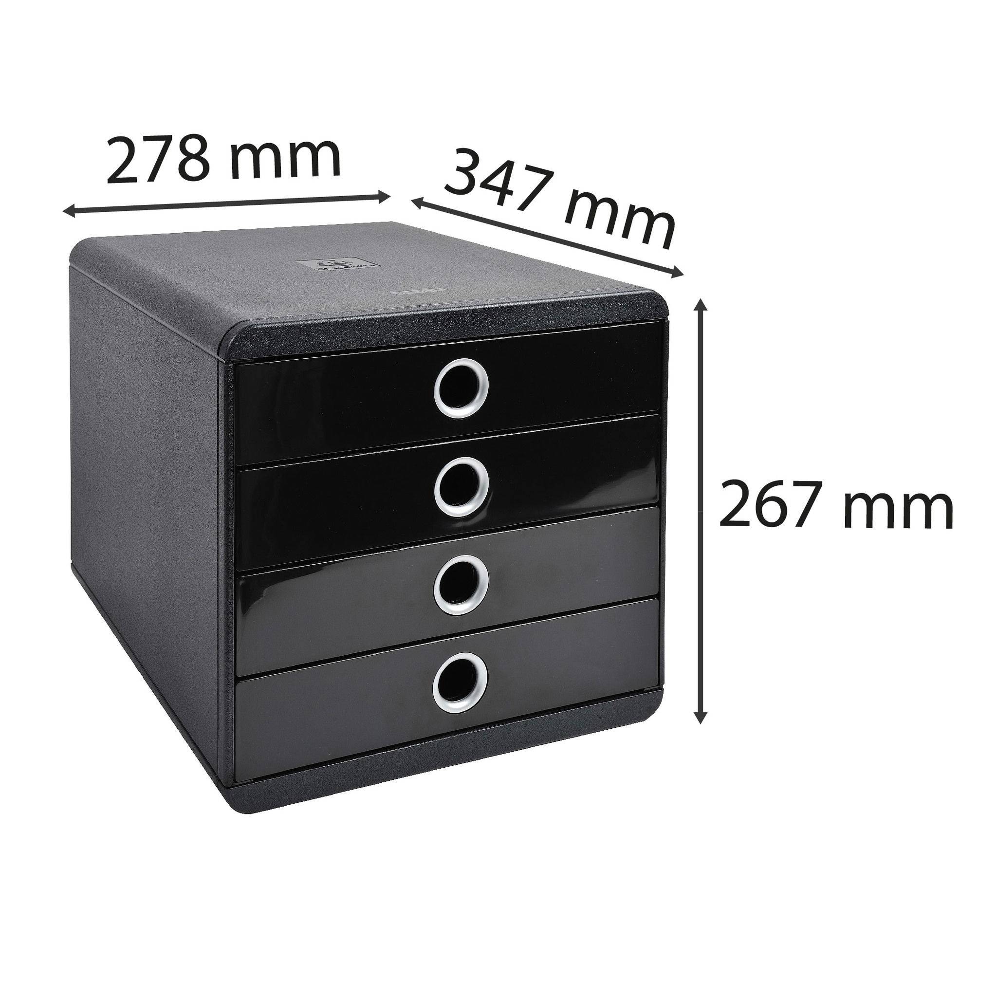 Exacompta Schubladenbox POP-BOX + 4 geschlossenen Laden, Schwarz Glossy, 314438D