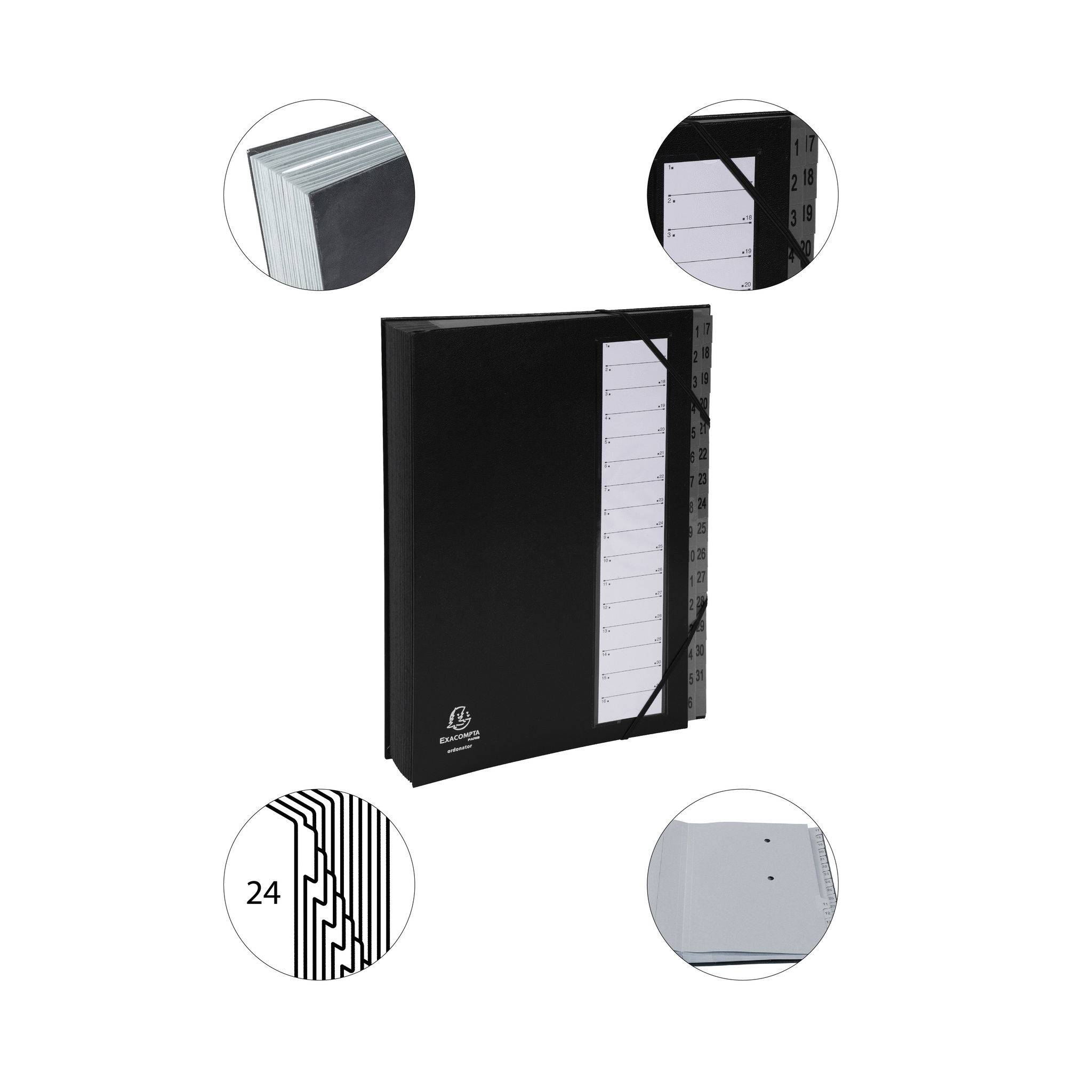 Exacompta 6x Ordnungsmappe Gummizug 32 Fächer 1-32 Ordonator A4 Schwarz 56032E