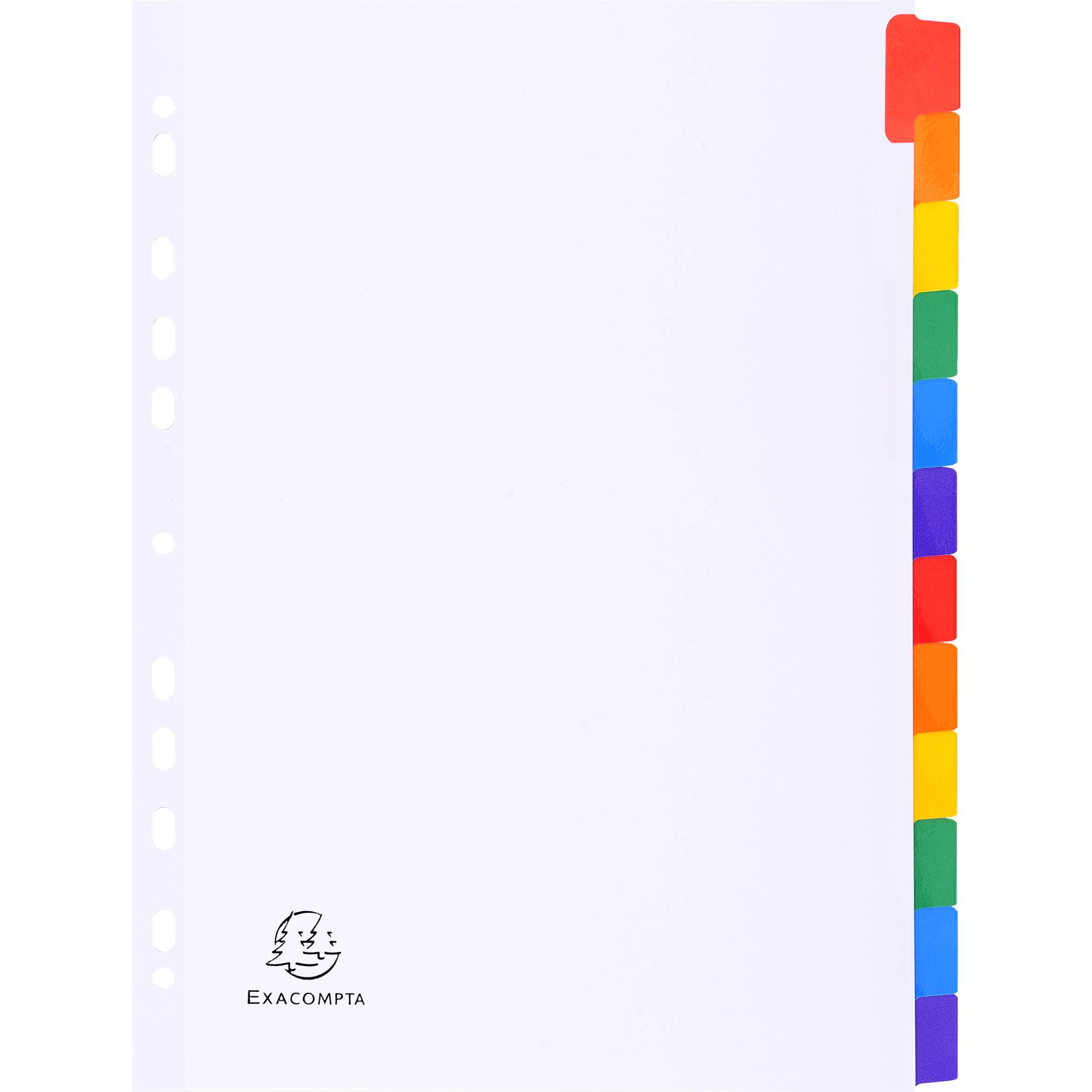 Exacompta 20x Register weißem Karton 160g, 12 farbige Taben, A4, Weiß, 2312E