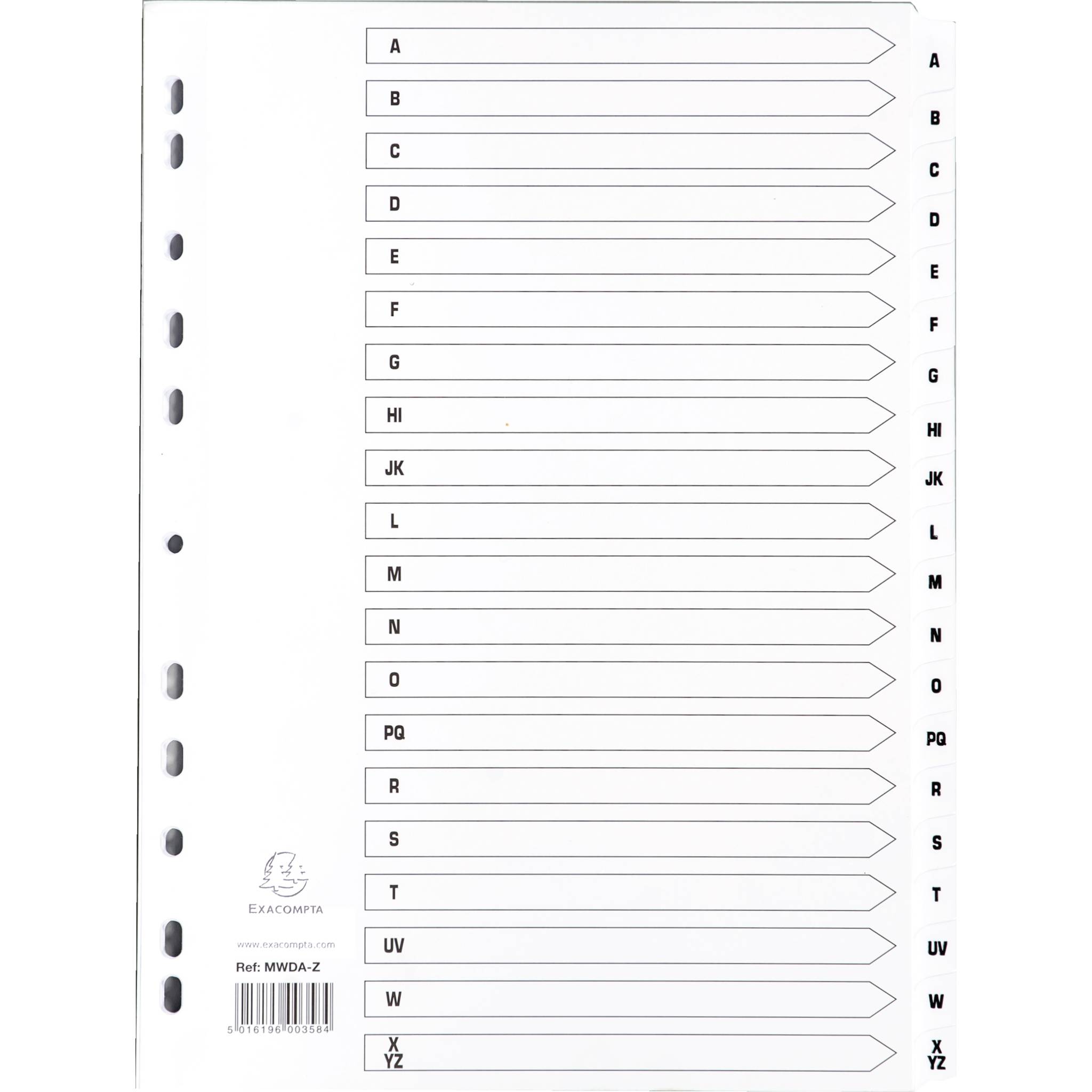 Exacompta 10x Register 20 Taben von A bis Z A4 Weiß MWDA-ZZ