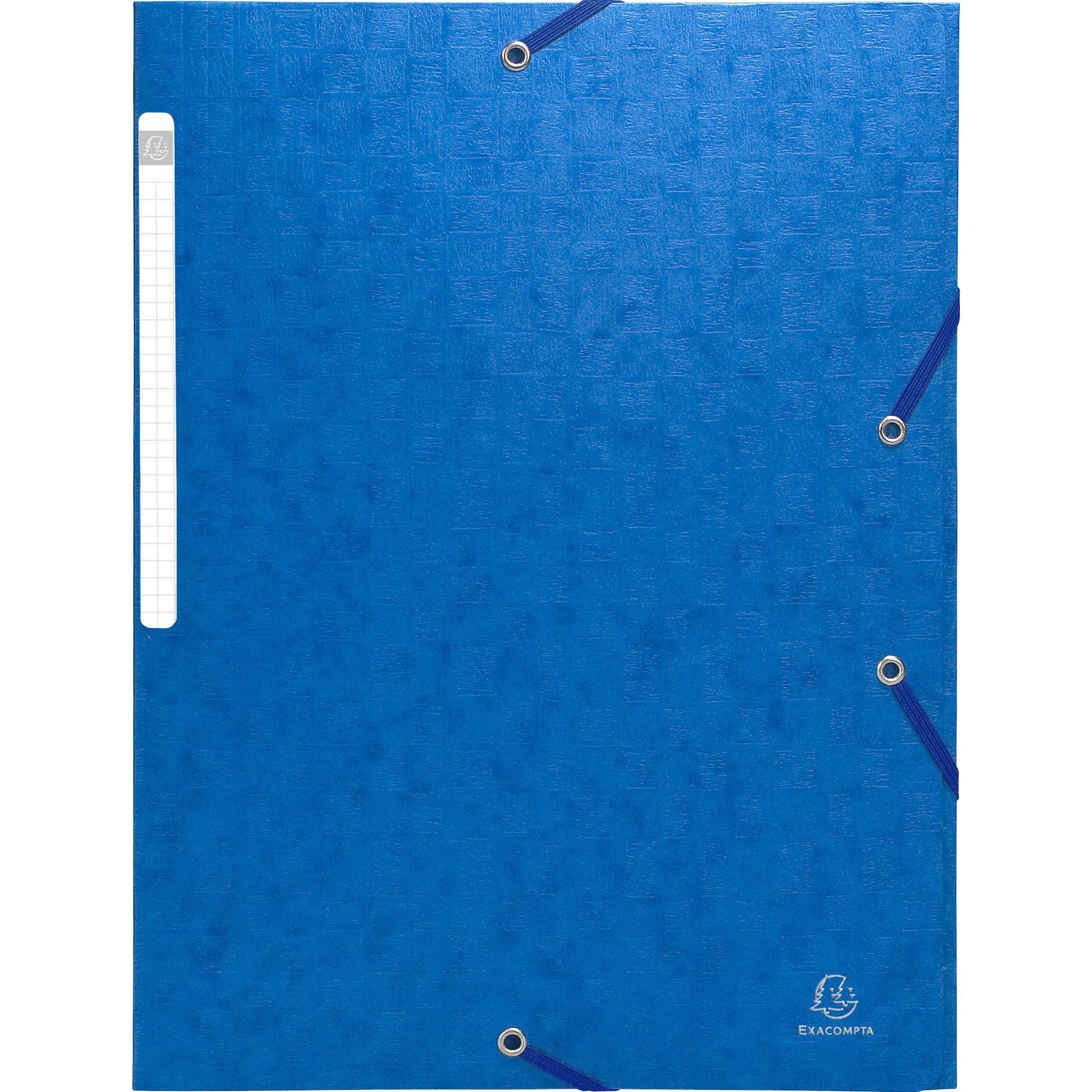 Exacompta 50x Sammelmappe + Gummizug, 3 Klappen Karton, 425g/qm A4, Blau, 55752E