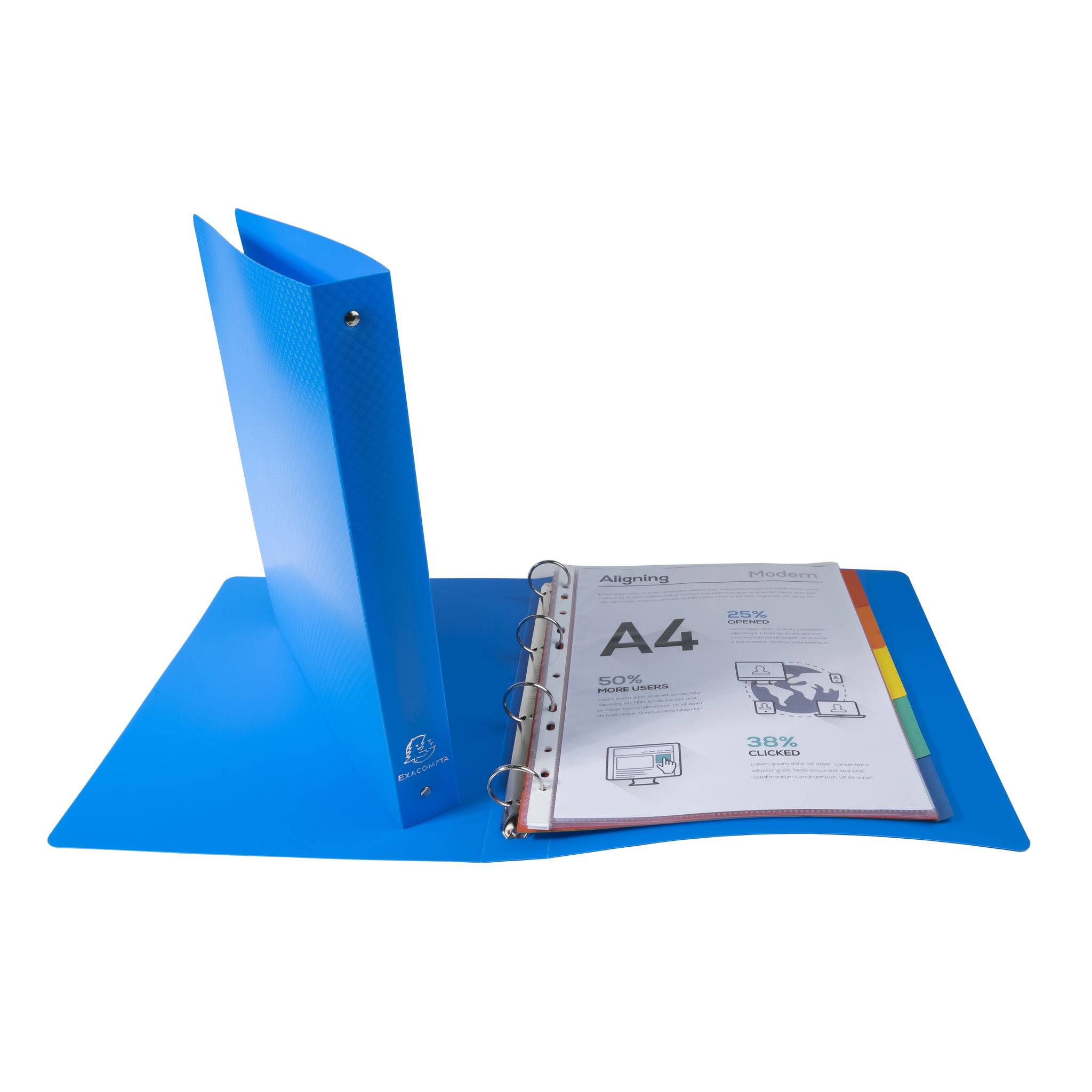 Exacompta 20x Ringbuch PP 700µ 4 Ring Rücken 40mm A4 Überbreite Hellblau 512802E