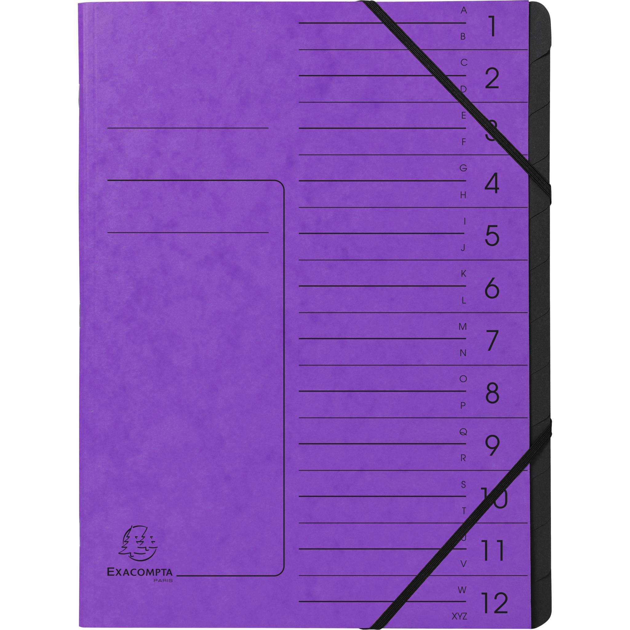 Exacompta 10x Ordnungsmappe +Gummizug innen schwarz 12 Fächer A4 Violett 541208E