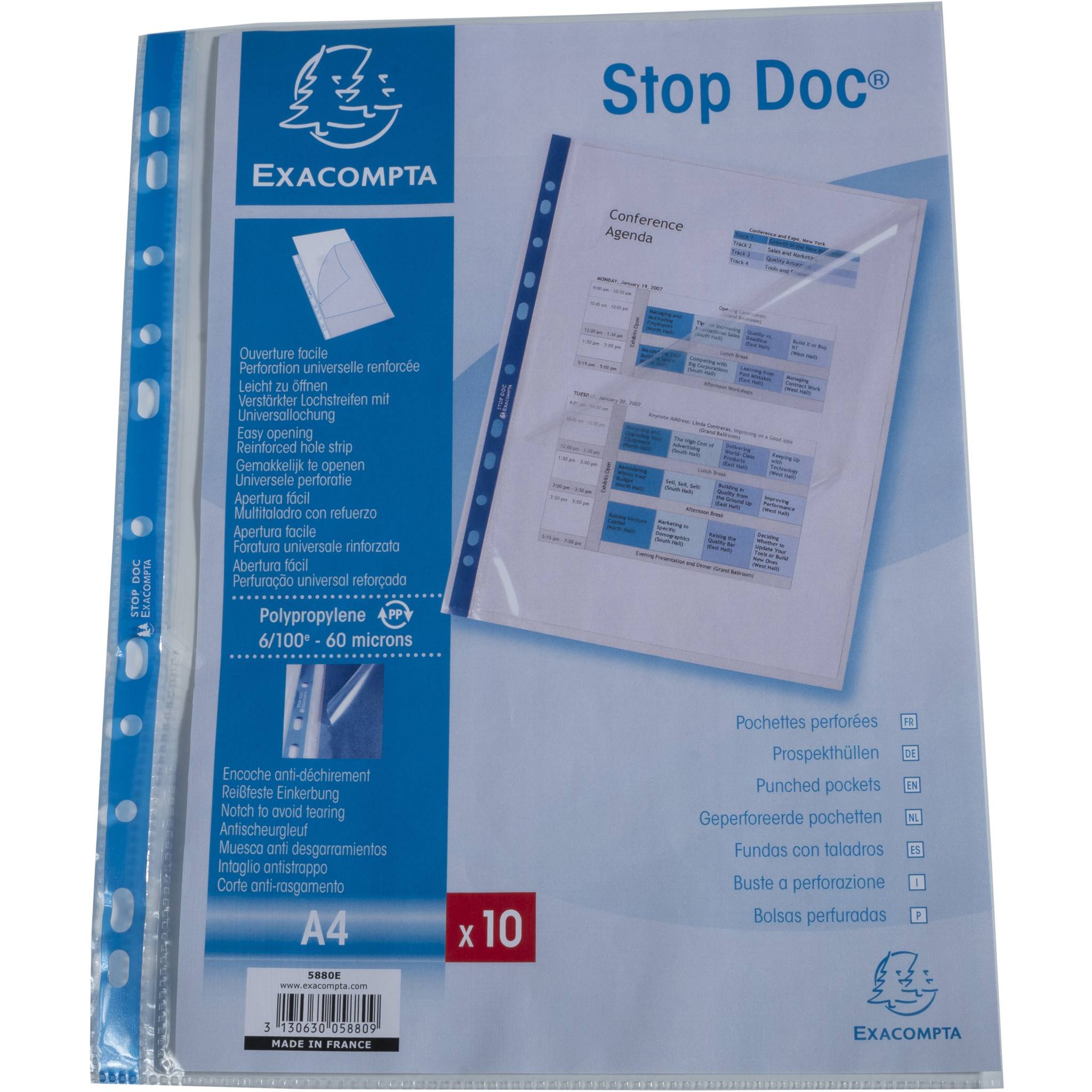 Exacompta 10x 10 Prospekthüllen gelocht Stop Doc PP 60µ A4 Transparent 5880E