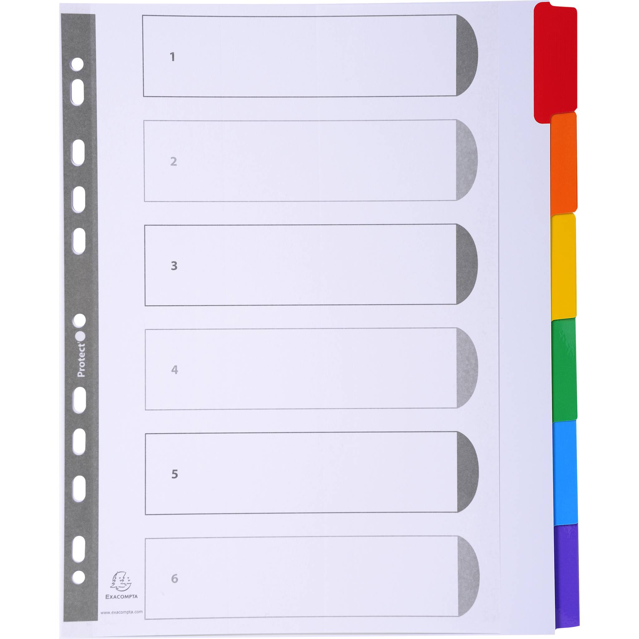 Exacompta 20x Register weißem Karton 160g, 6 farbige Taben, A4 Maxi, Weiß, 4306E