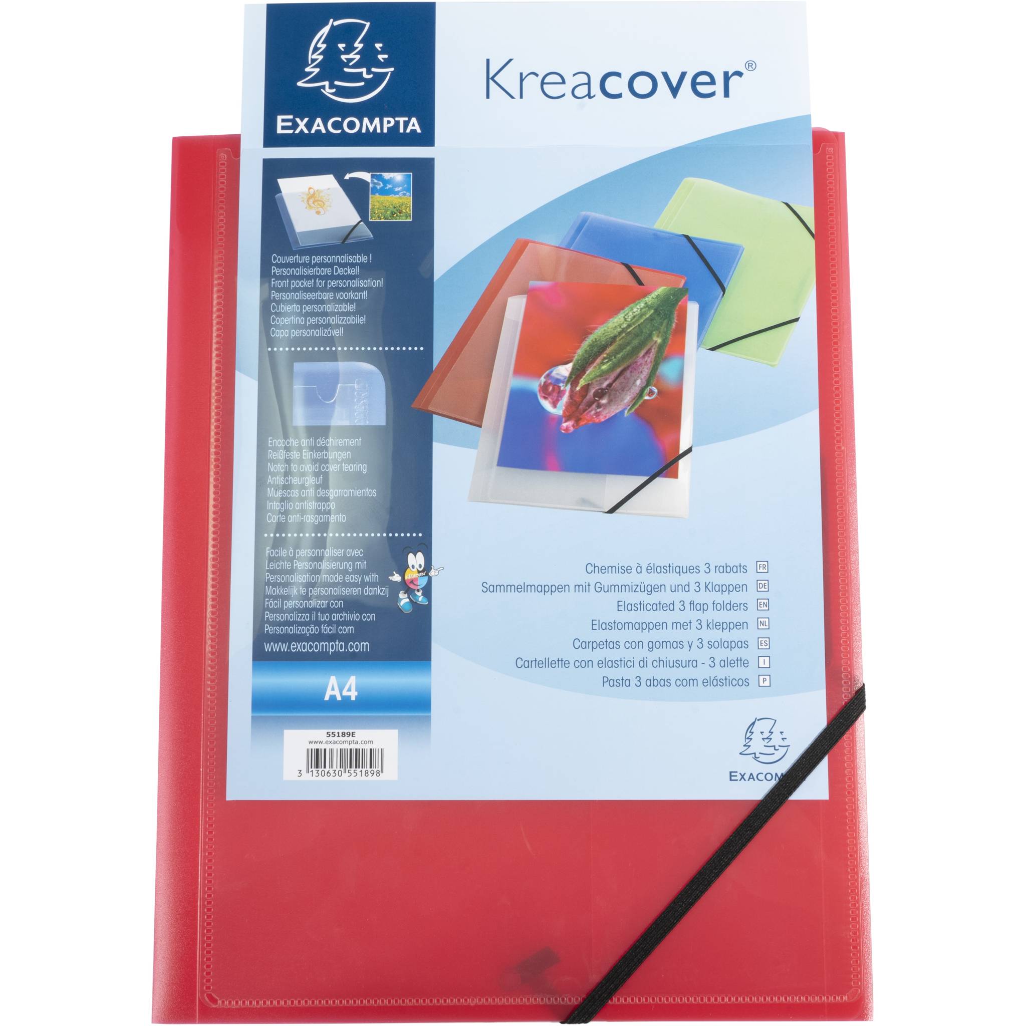Exacompta 25x Sammelmappe A4 PP 3 Klappen + Gummizug violett Rot 55185E