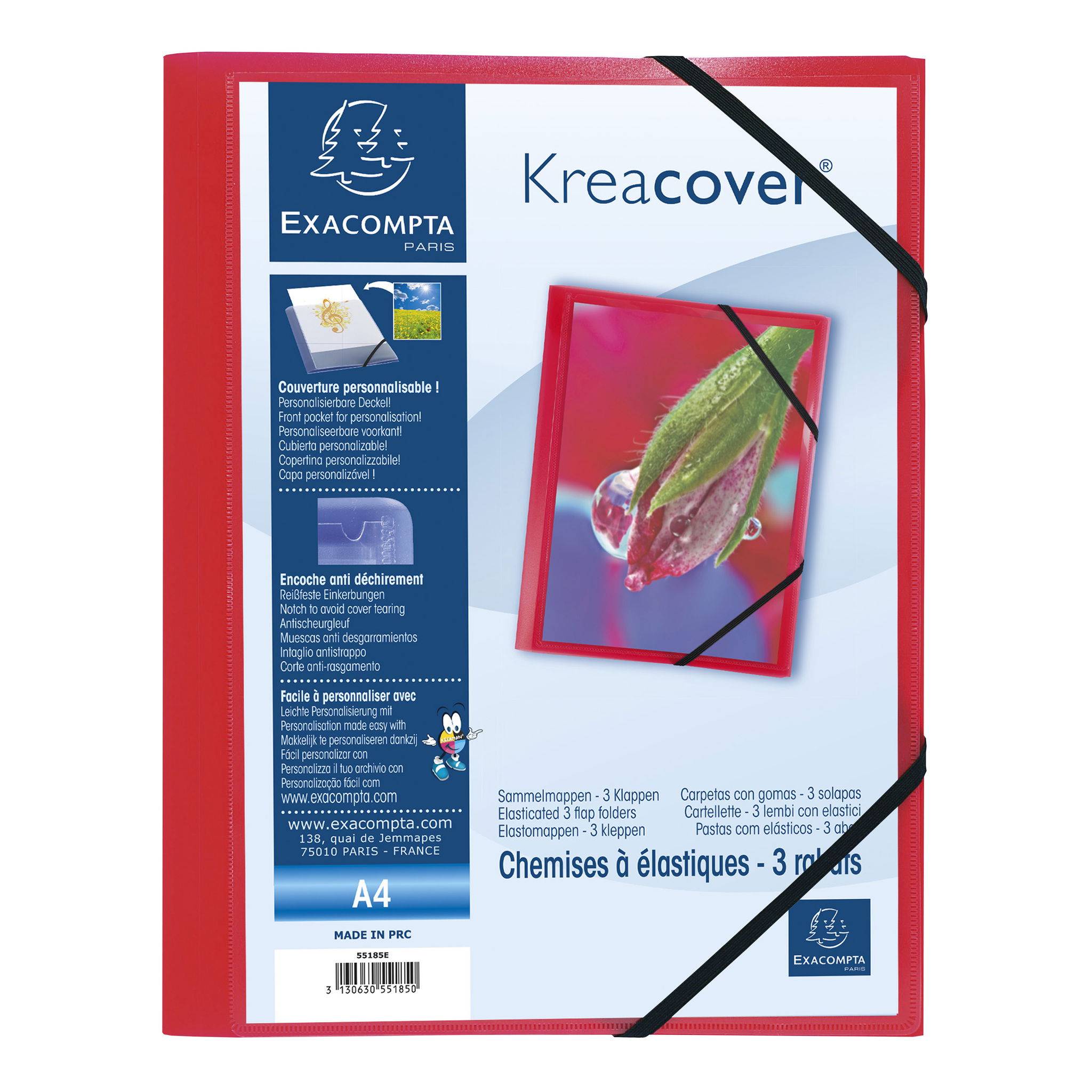 Exacompta 25x Sammelmappe A4 PP 3 Klappen + Gummizug violett Rot 55185E