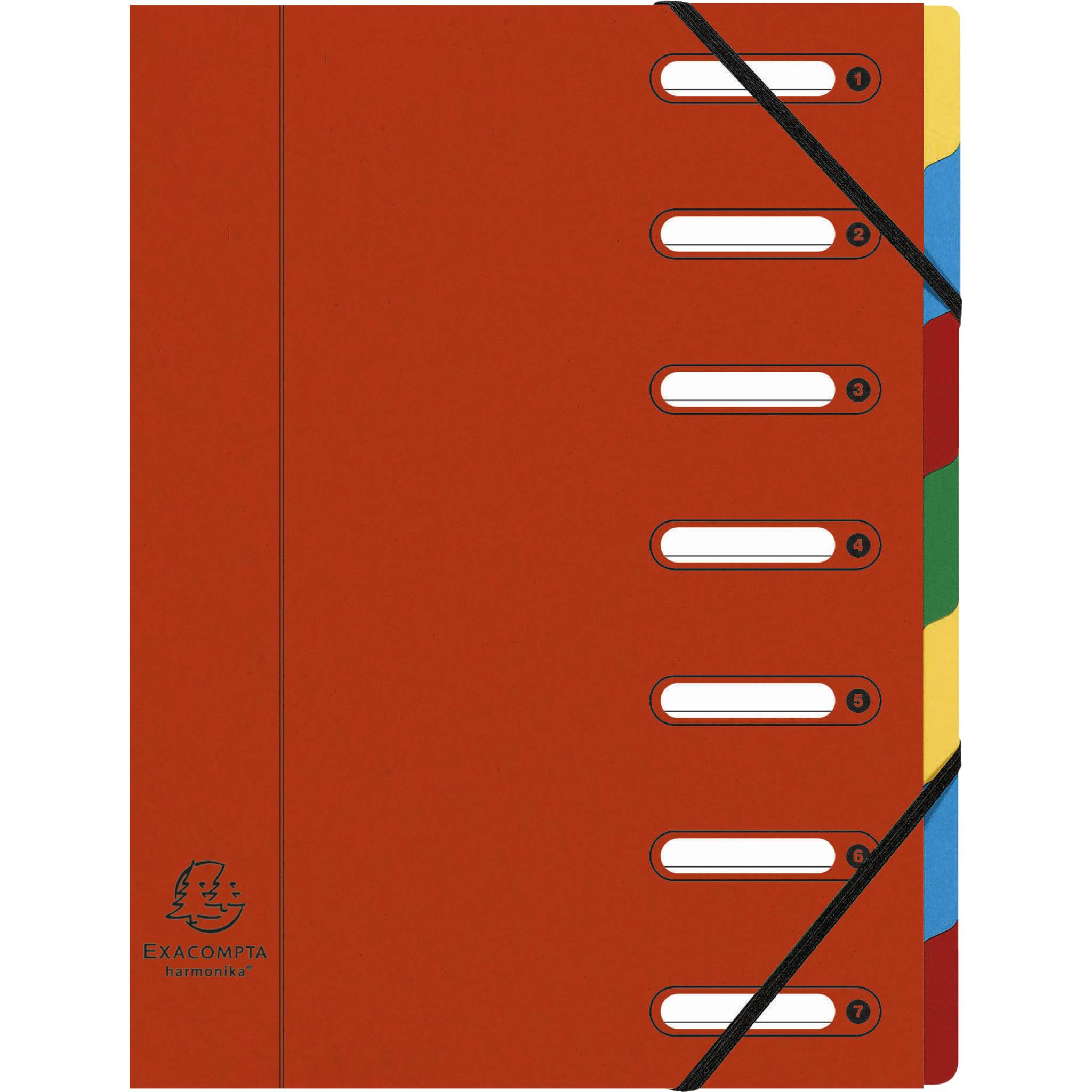 Exacompta 8x Ordnungsmappe HARMONIKA Gummizug Karton 7 Fächer A4 Rot 55075E